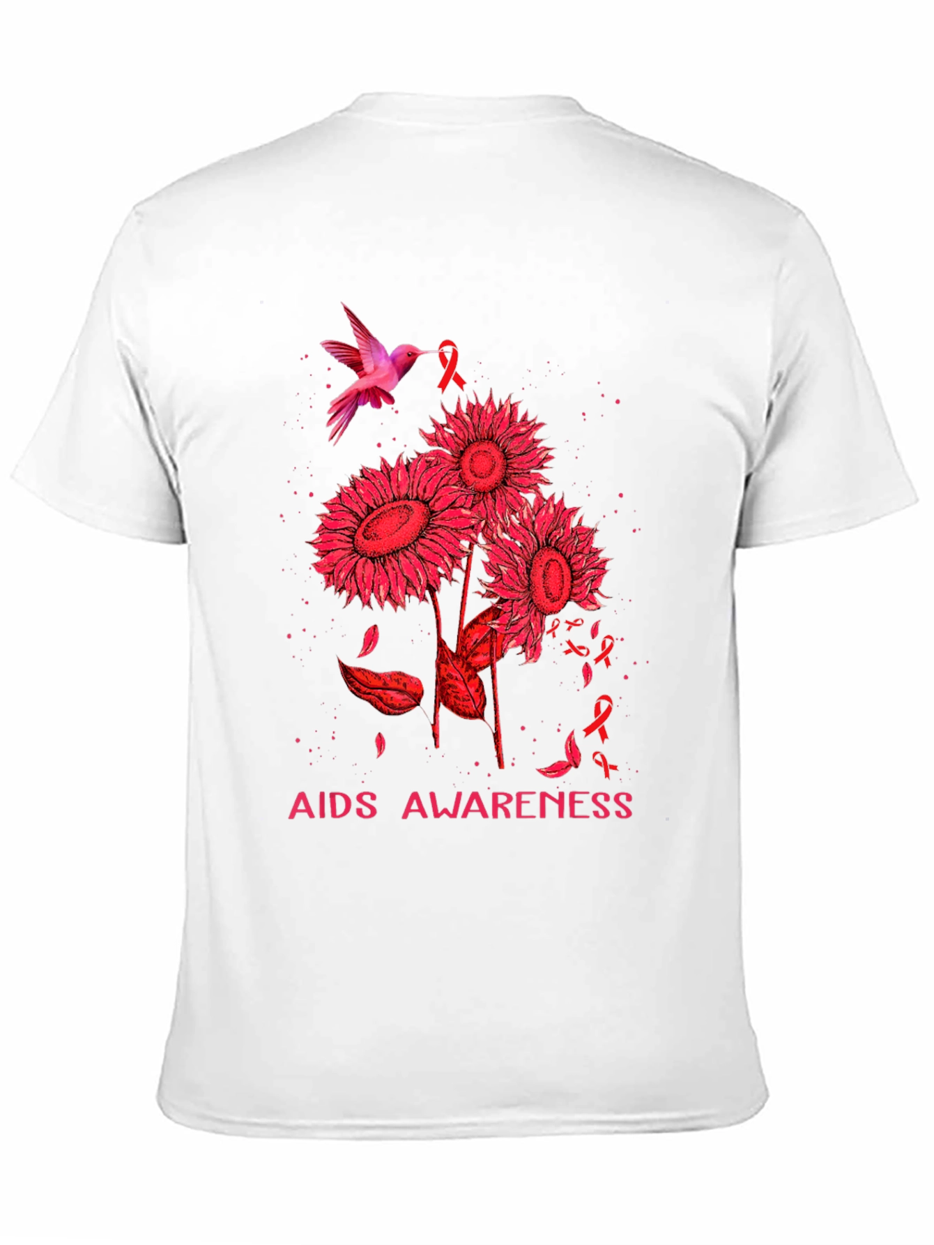 AIDS Awareness T-Shirt with Hummingbird and Sunflowers