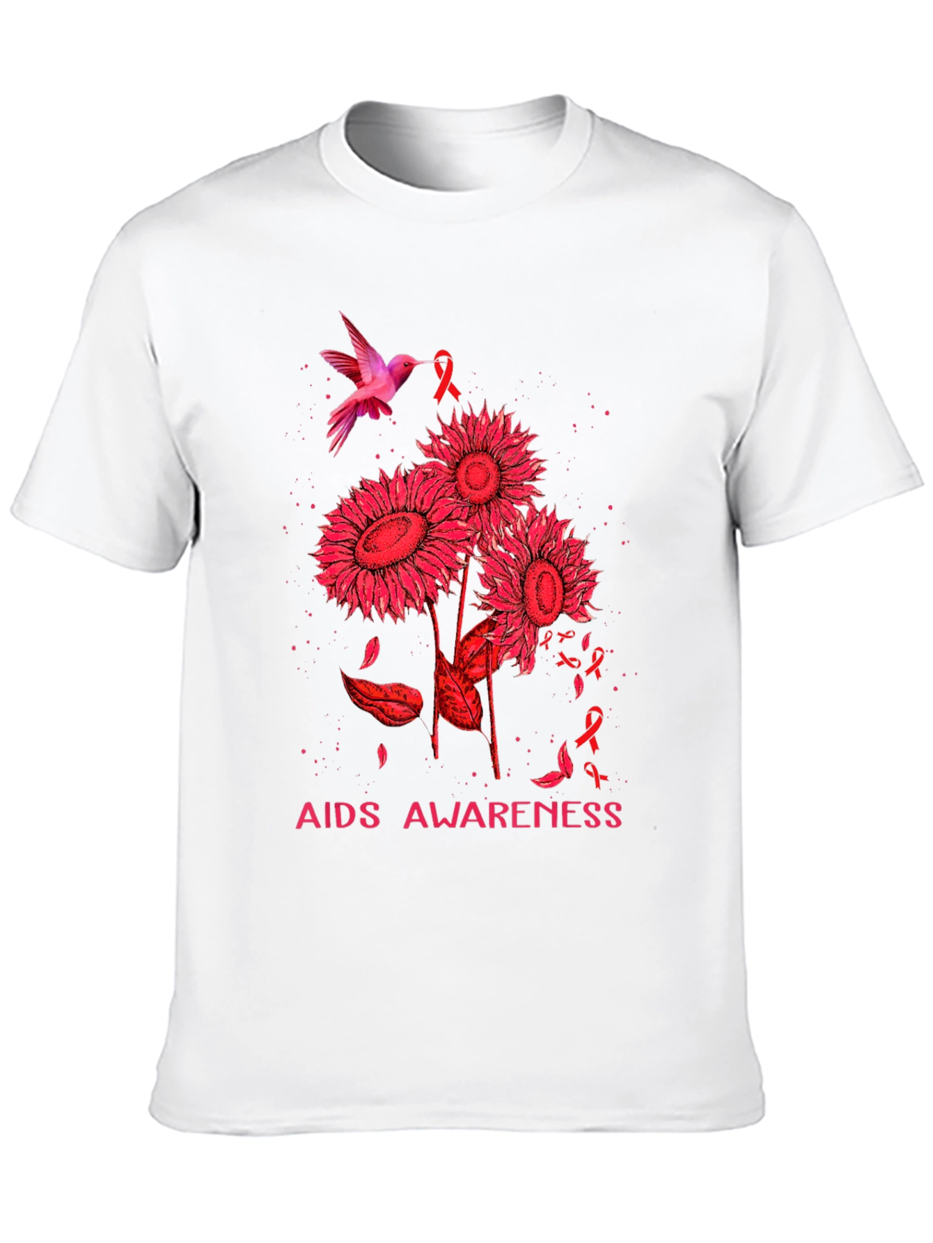 AIDS Awareness T-Shirt with Hummingbird and Sunflowers