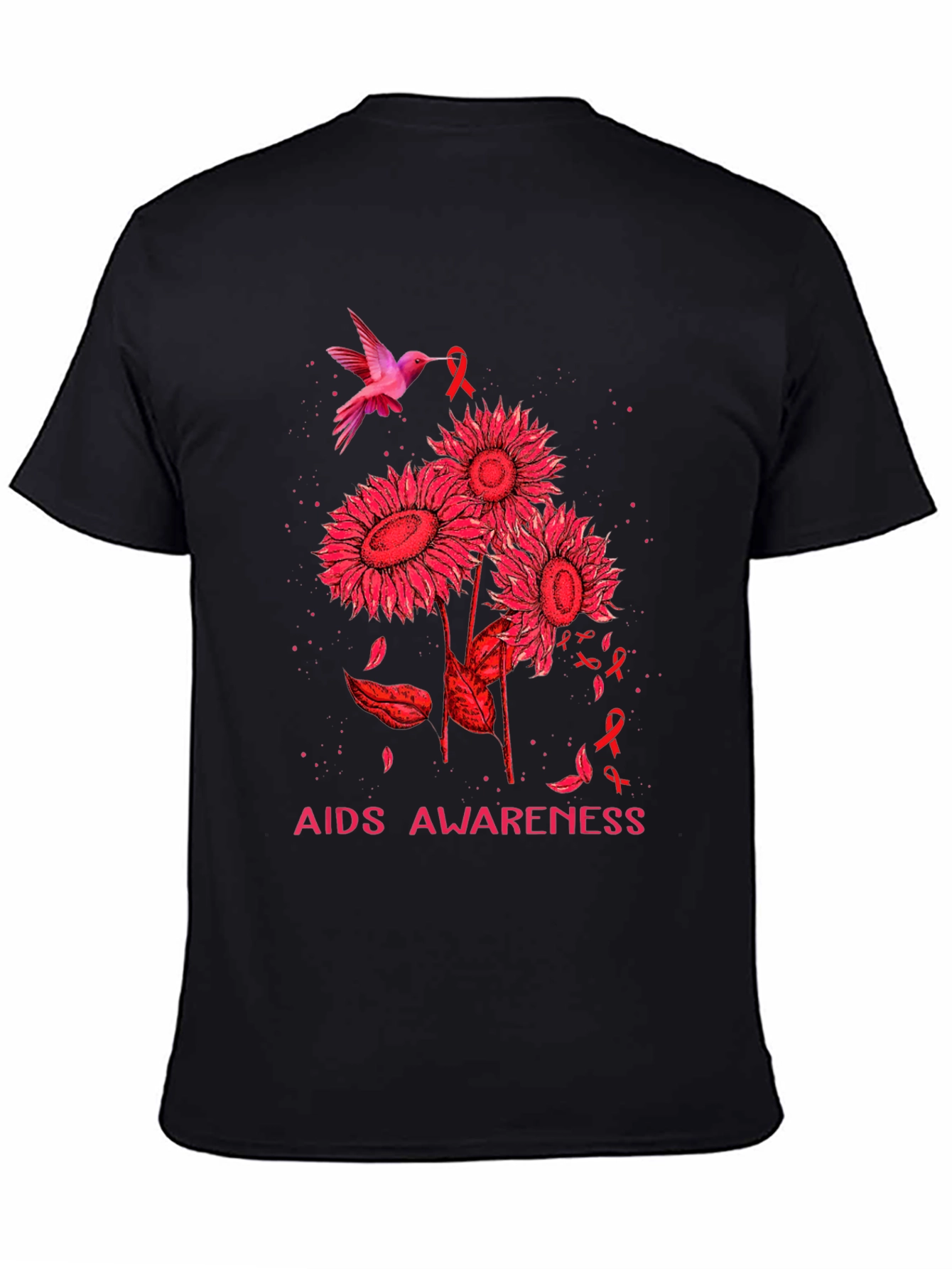 AIDS Awareness T-Shirt with Hummingbird and Sunflowers