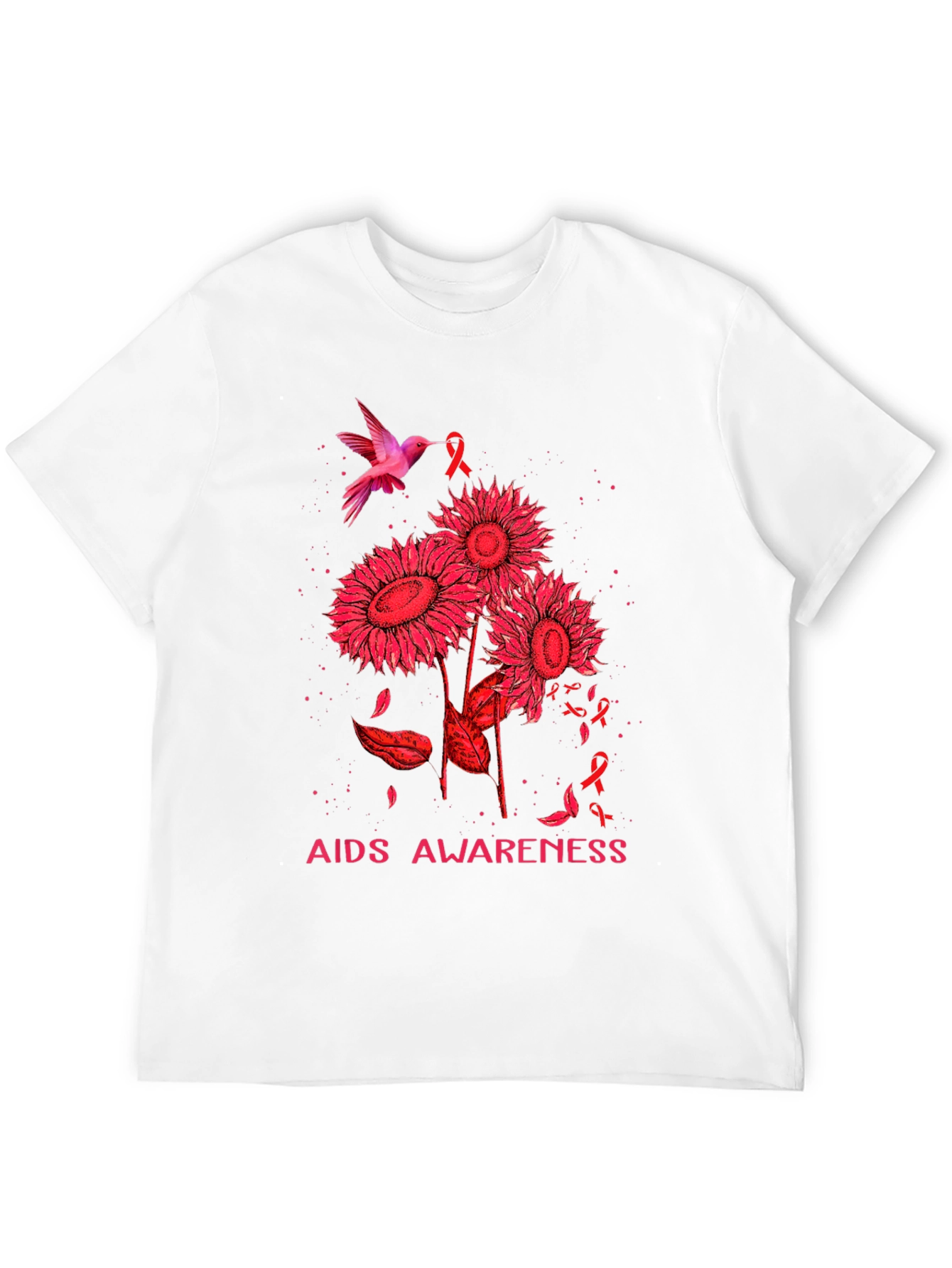 AIDS Awareness T-Shirt with Hummingbird and Sunflowers