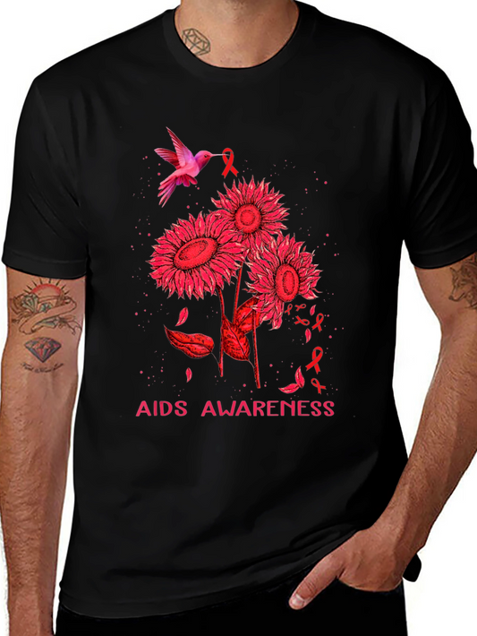 AIDS Awareness T-Shirt with Hummingbird and Sunflowers