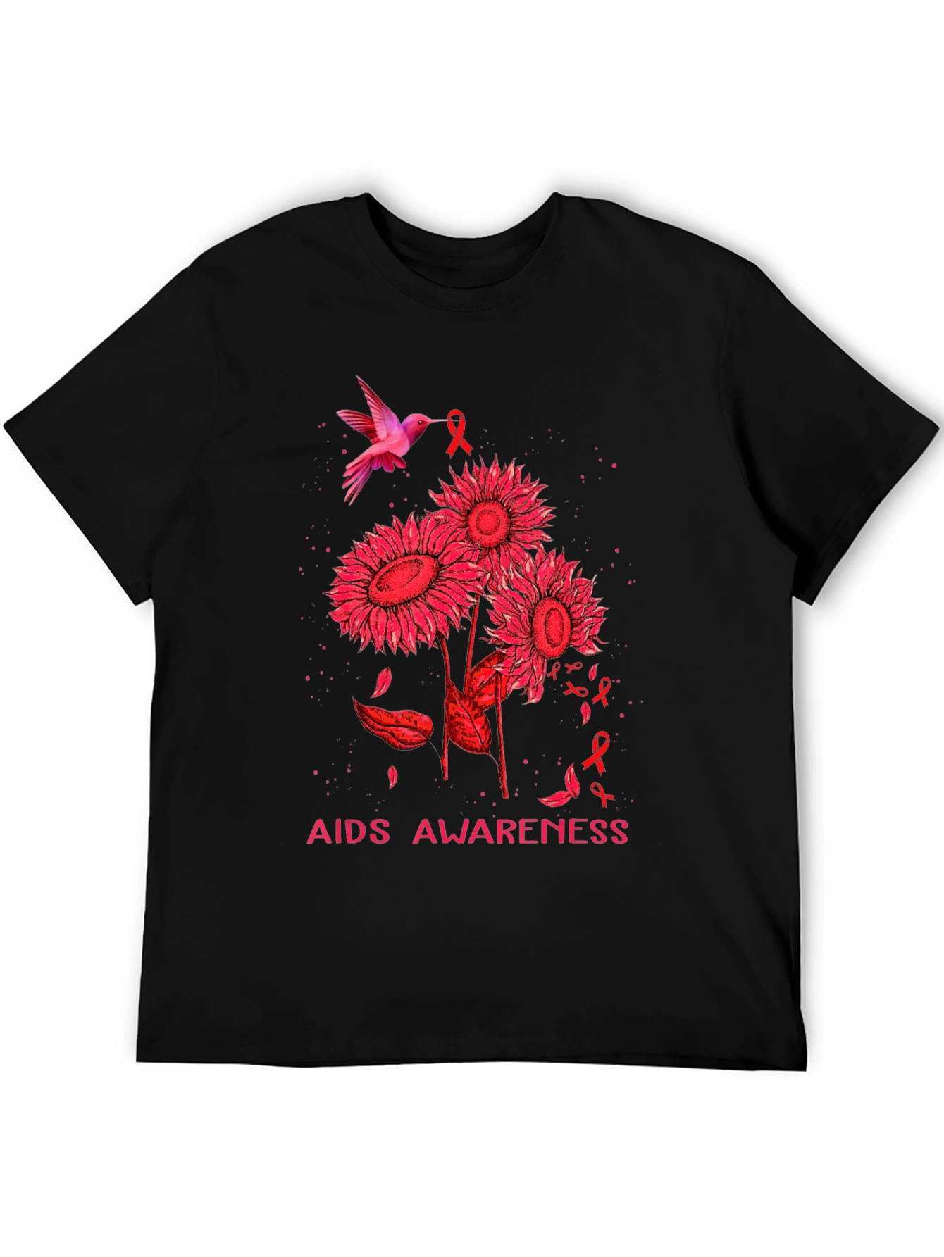 AIDS Awareness T-Shirt with Hummingbird and Sunflowers