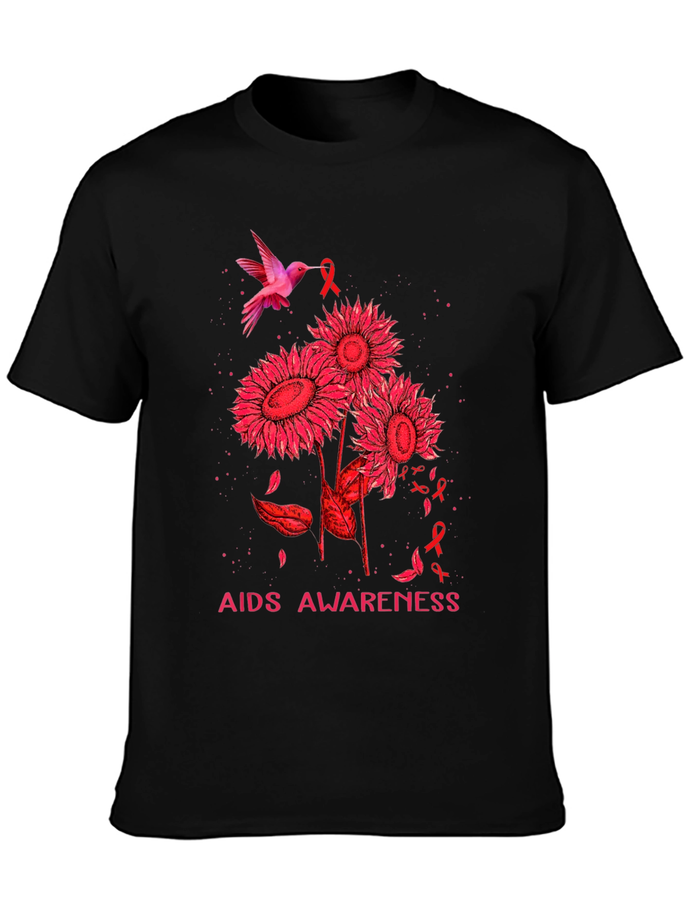 AIDS Awareness T-Shirt with Hummingbird and Sunflowers
