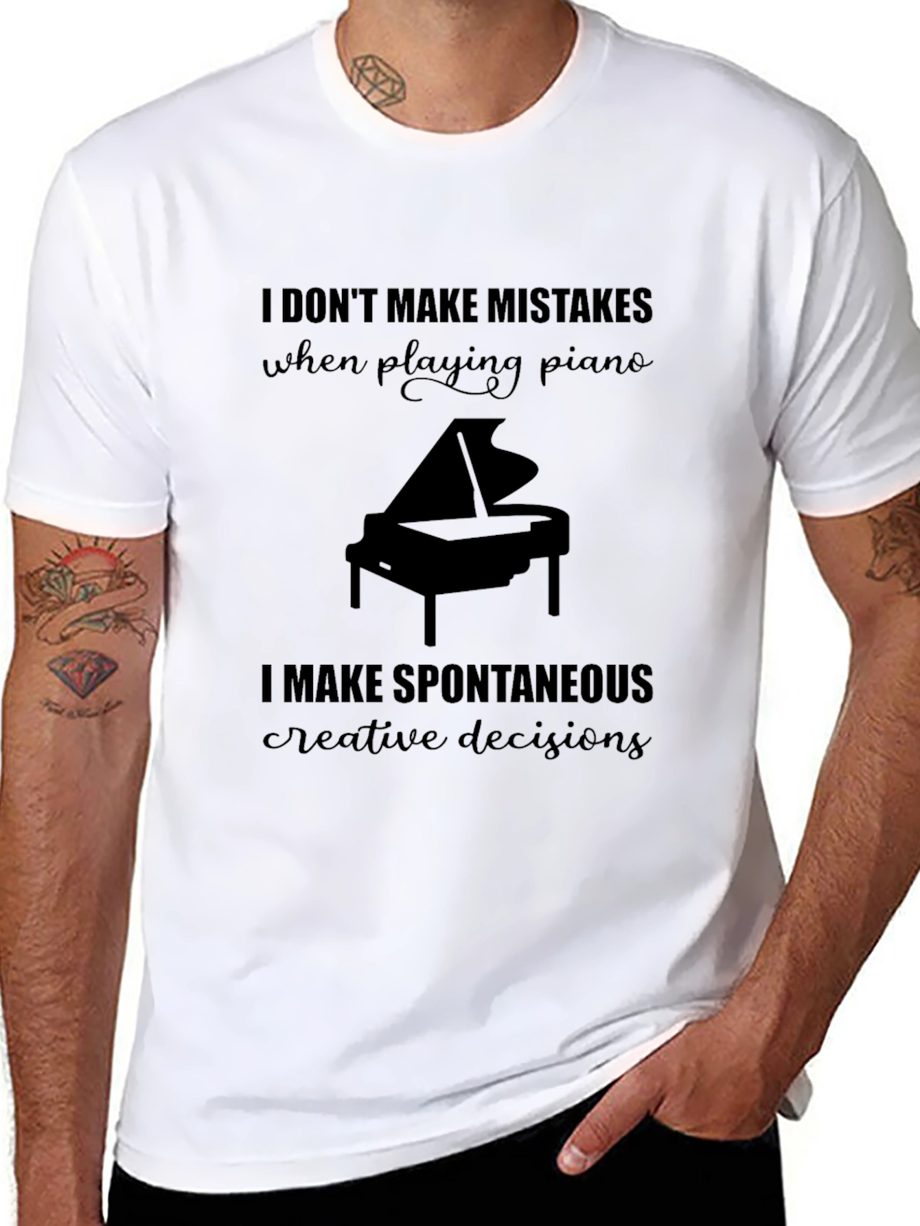 Funny Piano T-Shirt - No Mistakes Just Creative Decisions