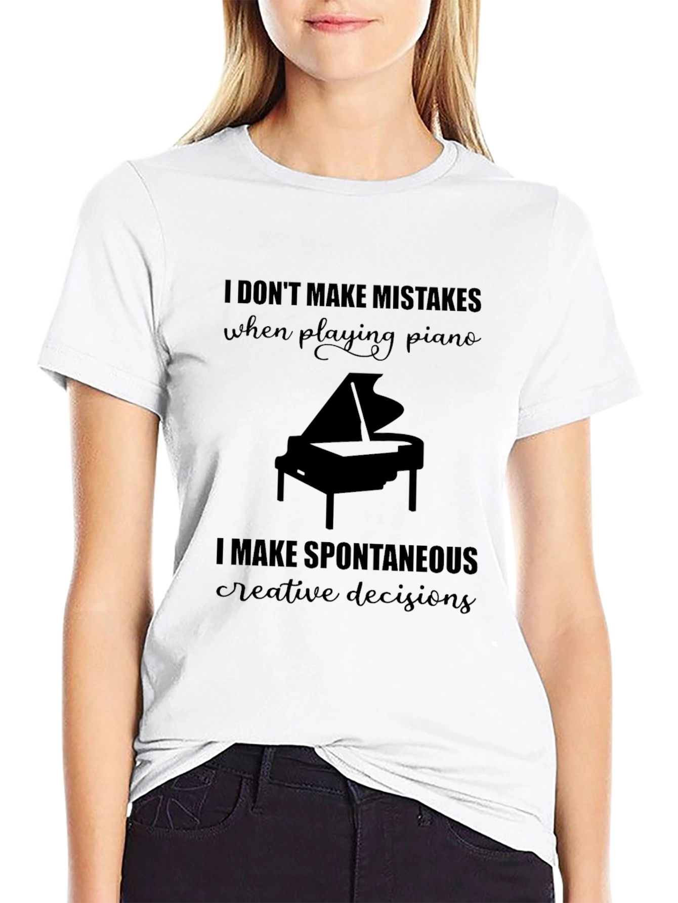 Funny Piano T-Shirt - No Mistakes Just Creative Decisions