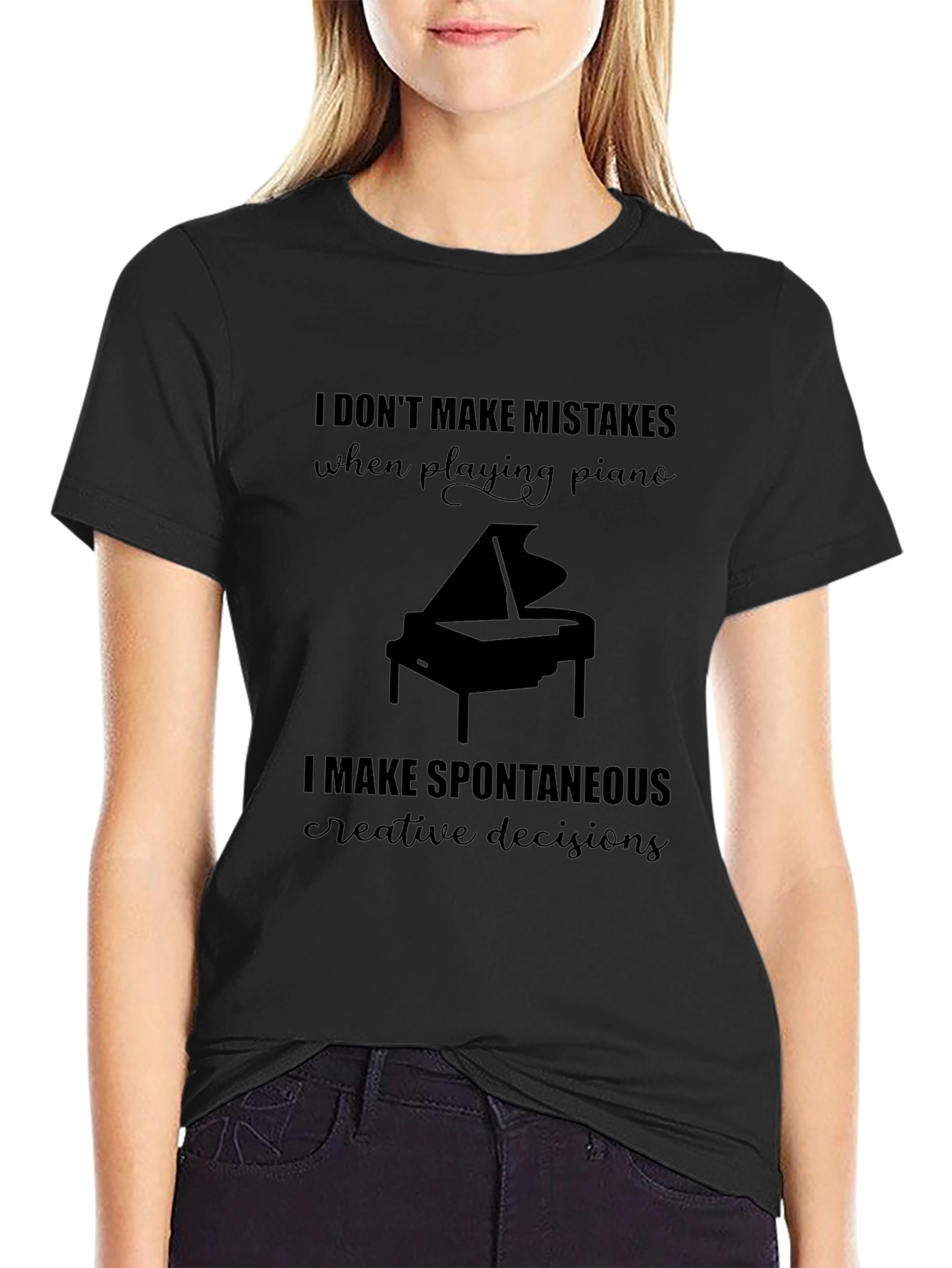 Funny Piano T-Shirt - No Mistakes Just Creative Decisions