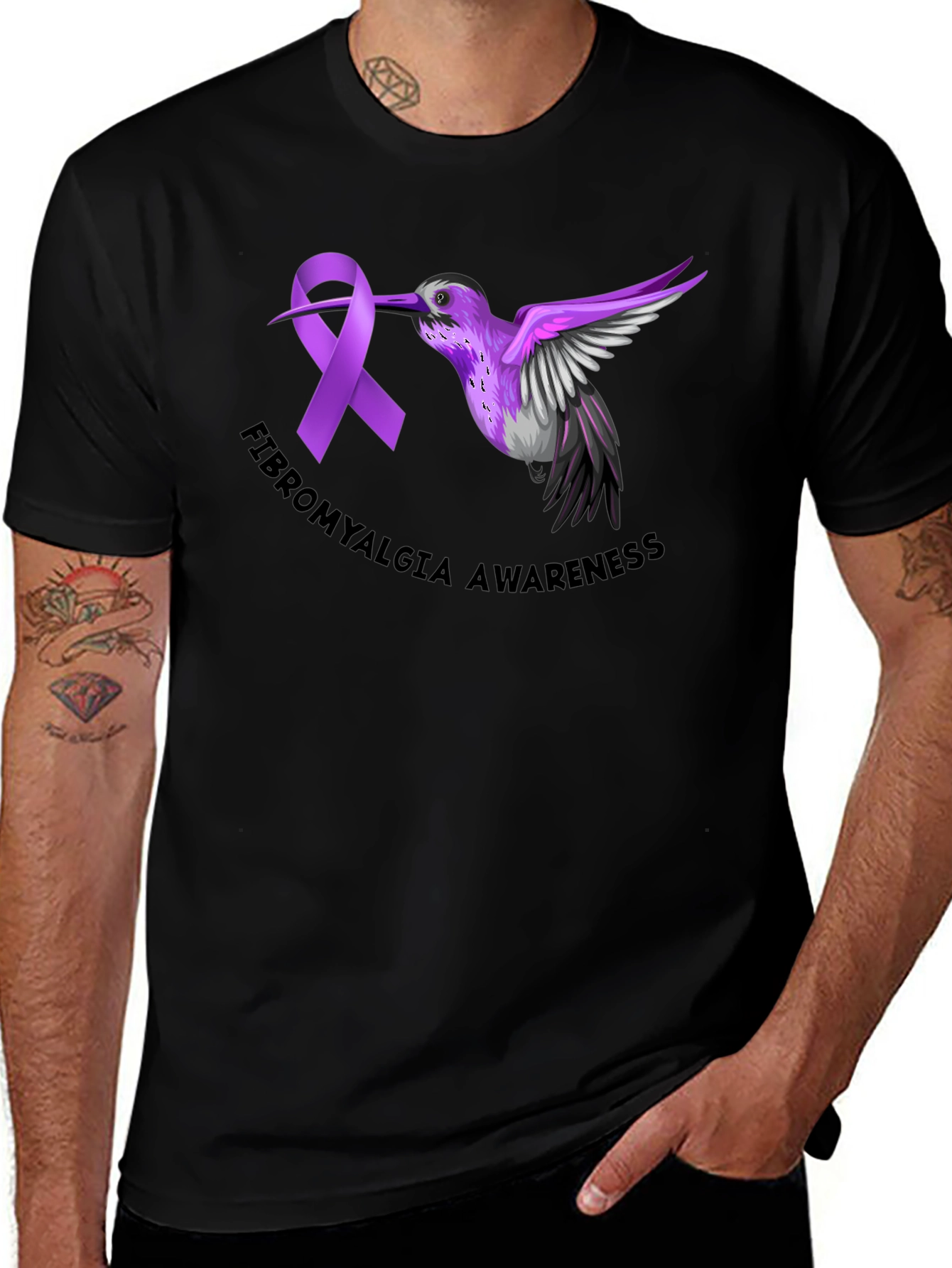 Fibromyalgia Awareness Ribbon Hummingbird T-Shirt