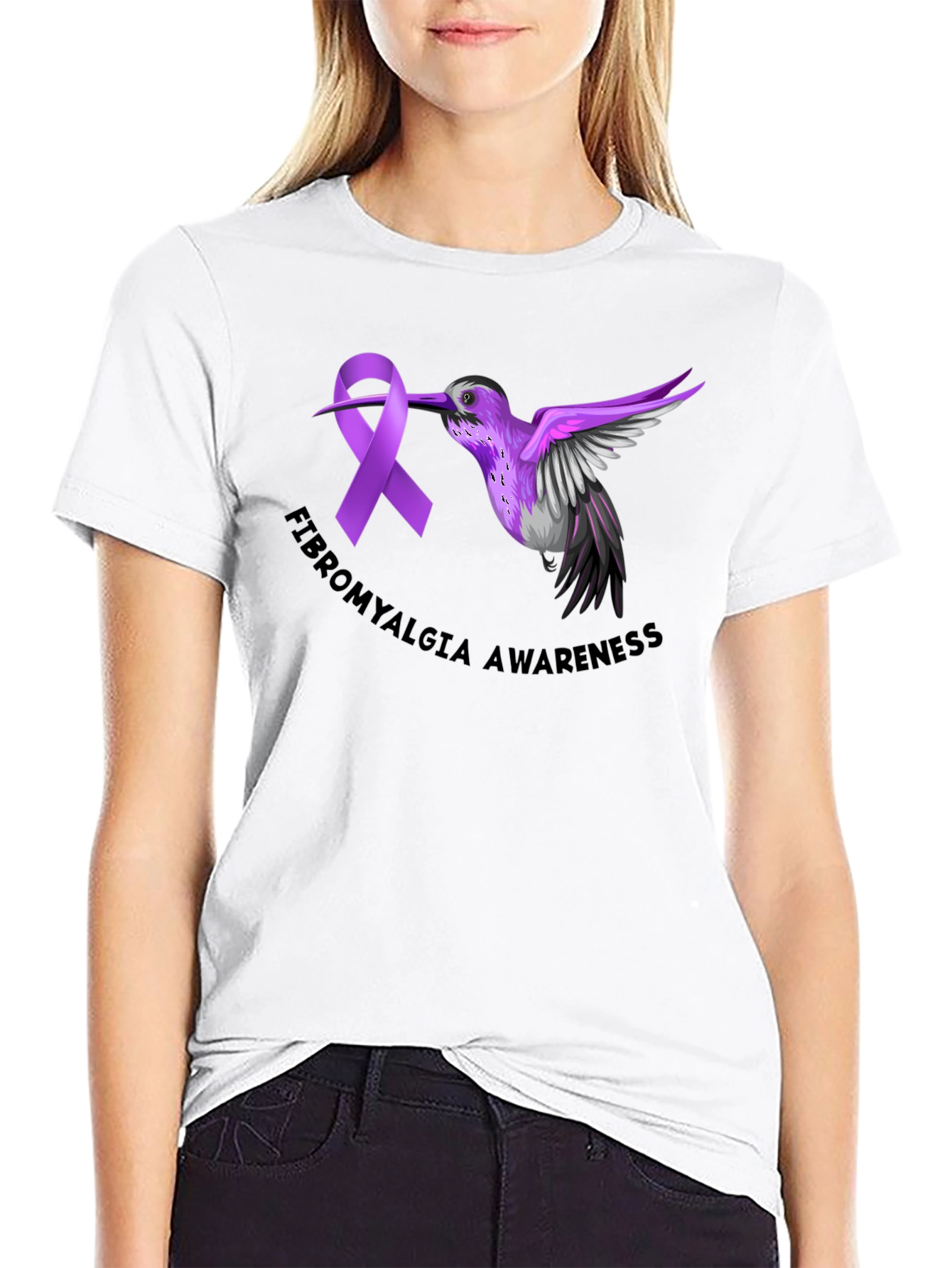 Fibromyalgia Awareness Ribbon Hummingbird T-Shirt