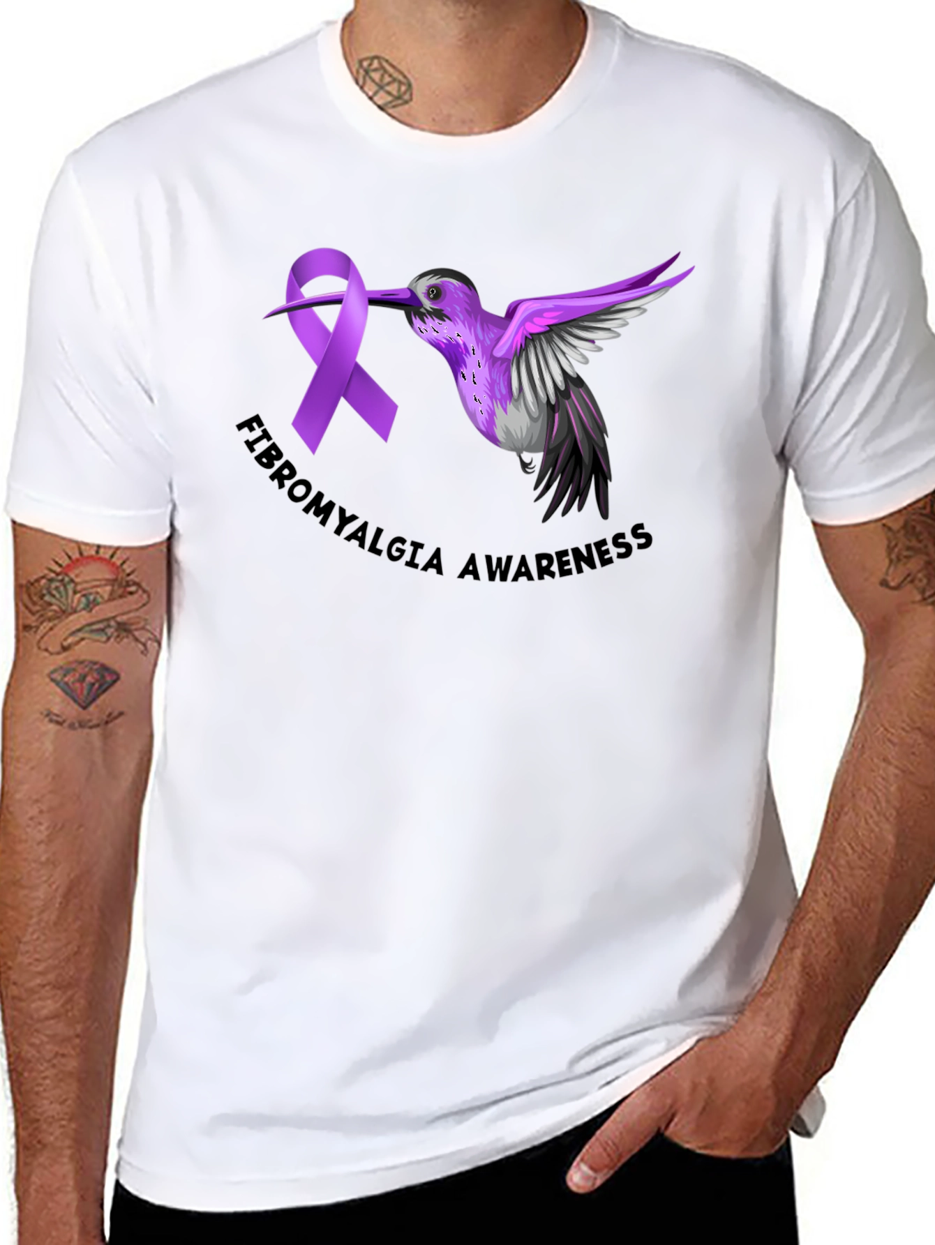 Fibromyalgia Awareness Ribbon Hummingbird T-Shirt