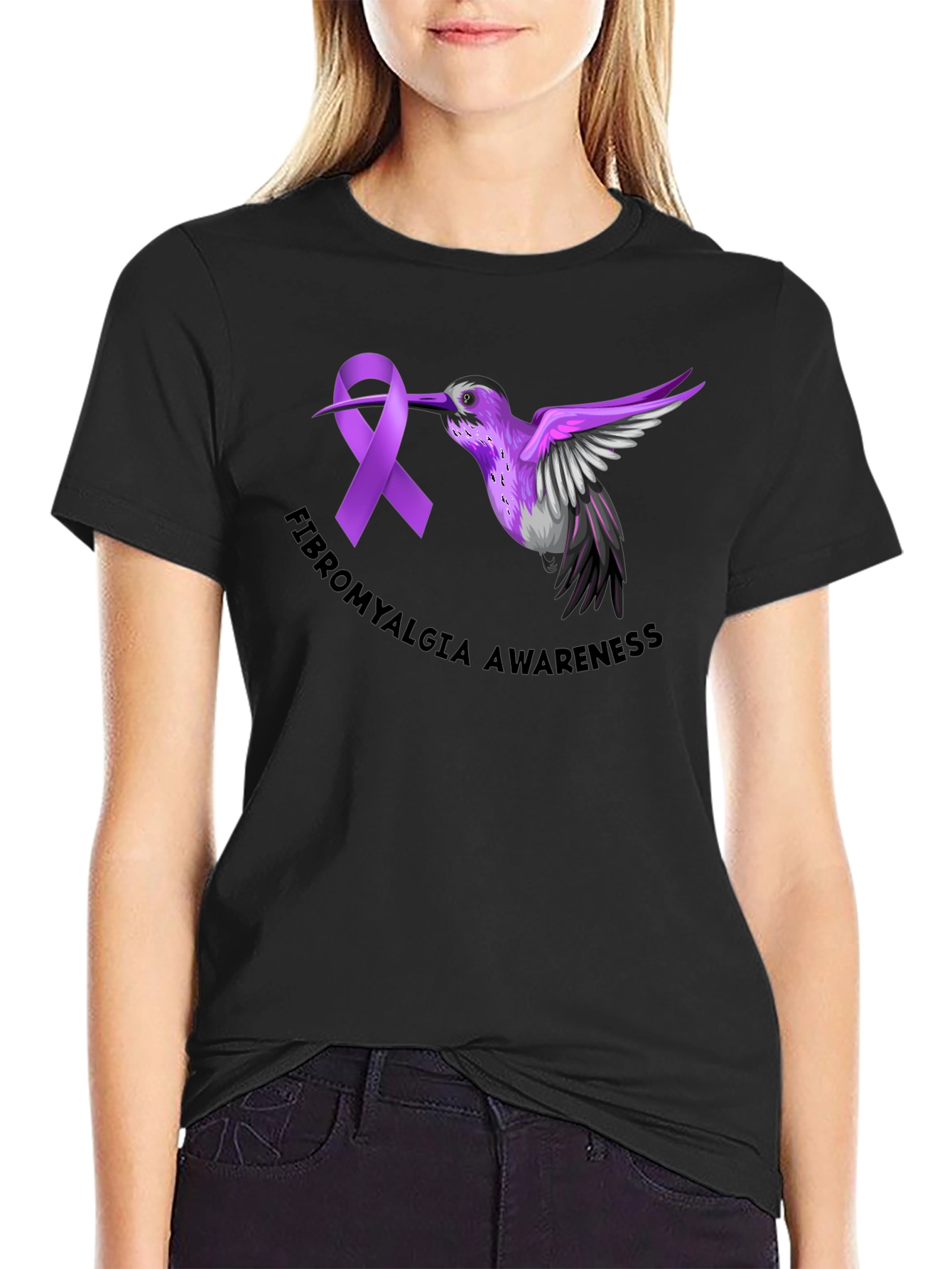 Fibromyalgia Awareness Ribbon Hummingbird T-Shirt
