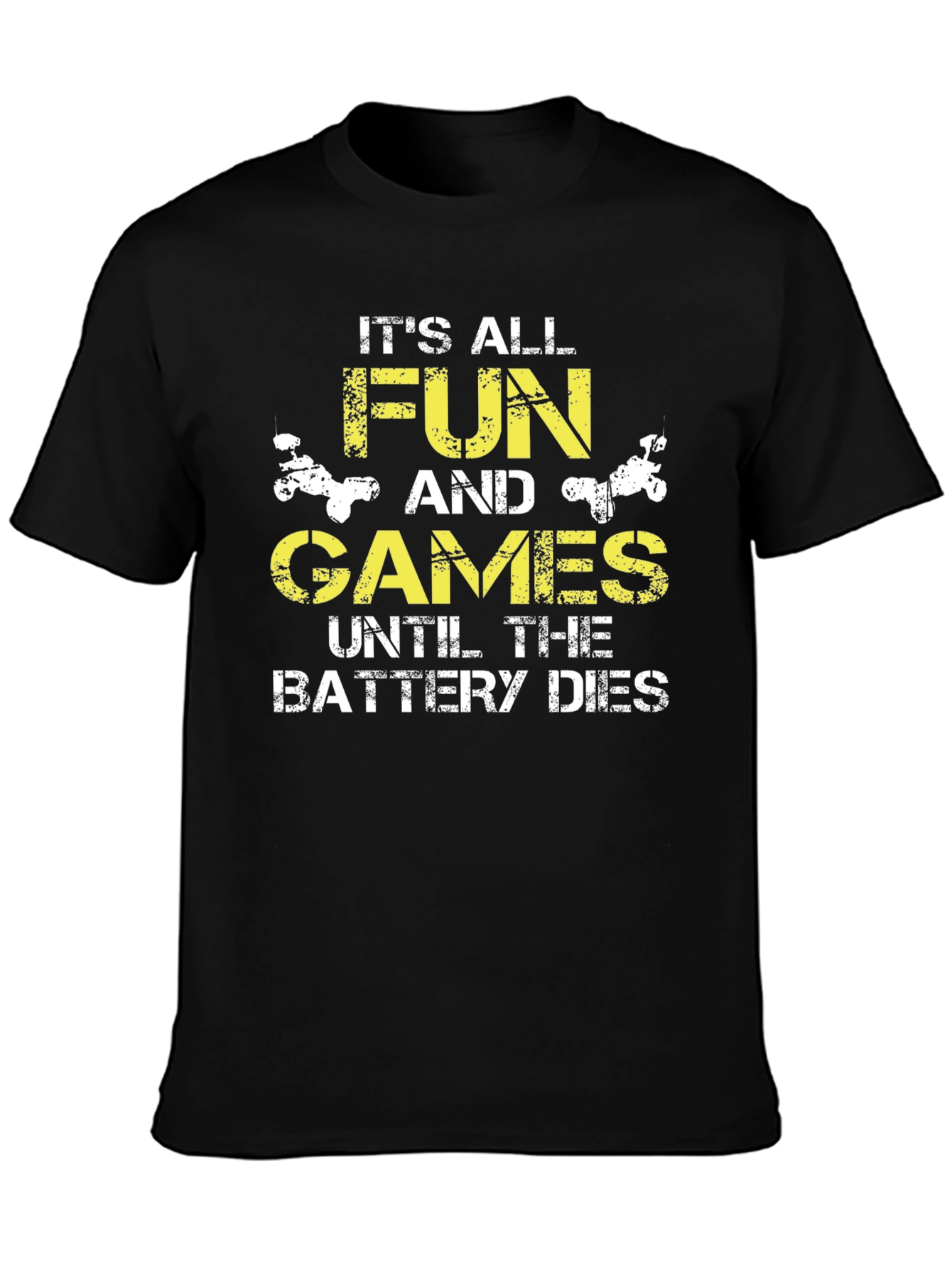 Funny Battery Dies Graphic Print Black T-Shirt
