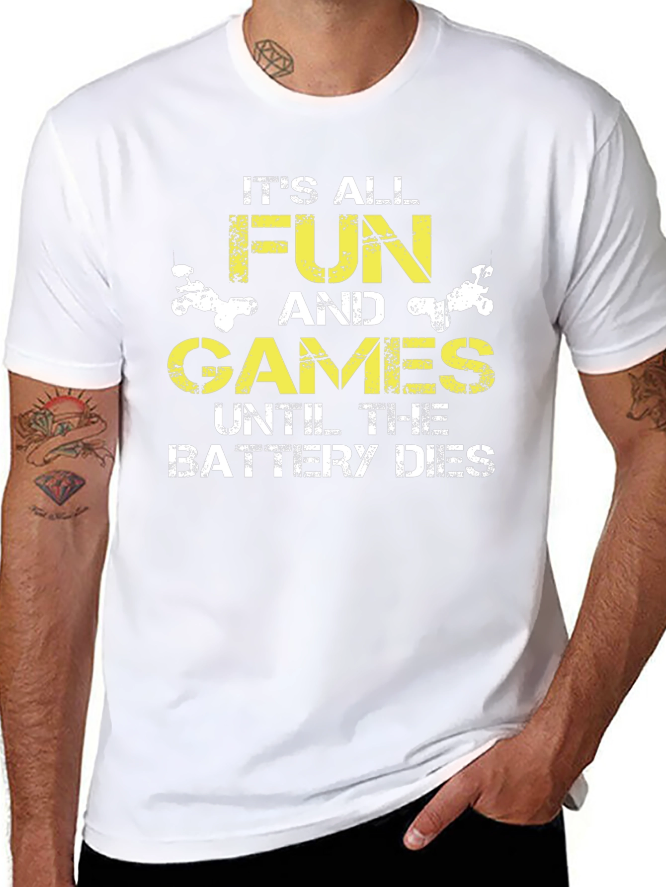 Funny Battery Dies Graphic Print Black T-Shirt