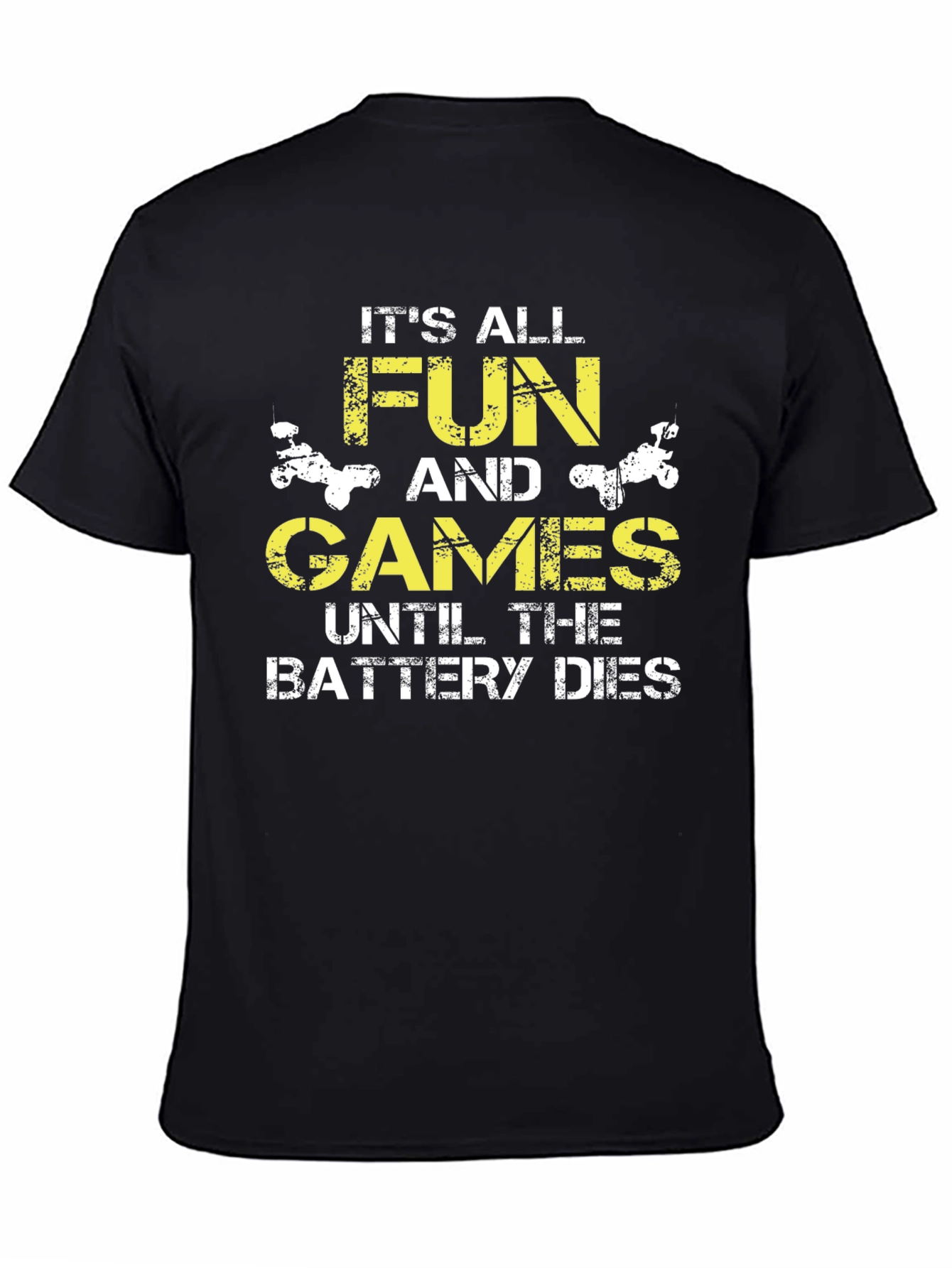 Funny Battery Dies Graphic Print Black T-Shirt