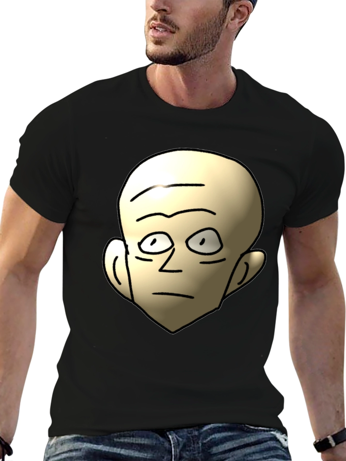 Funny Bald Head Cartoon Graphic Black T-Shirt
