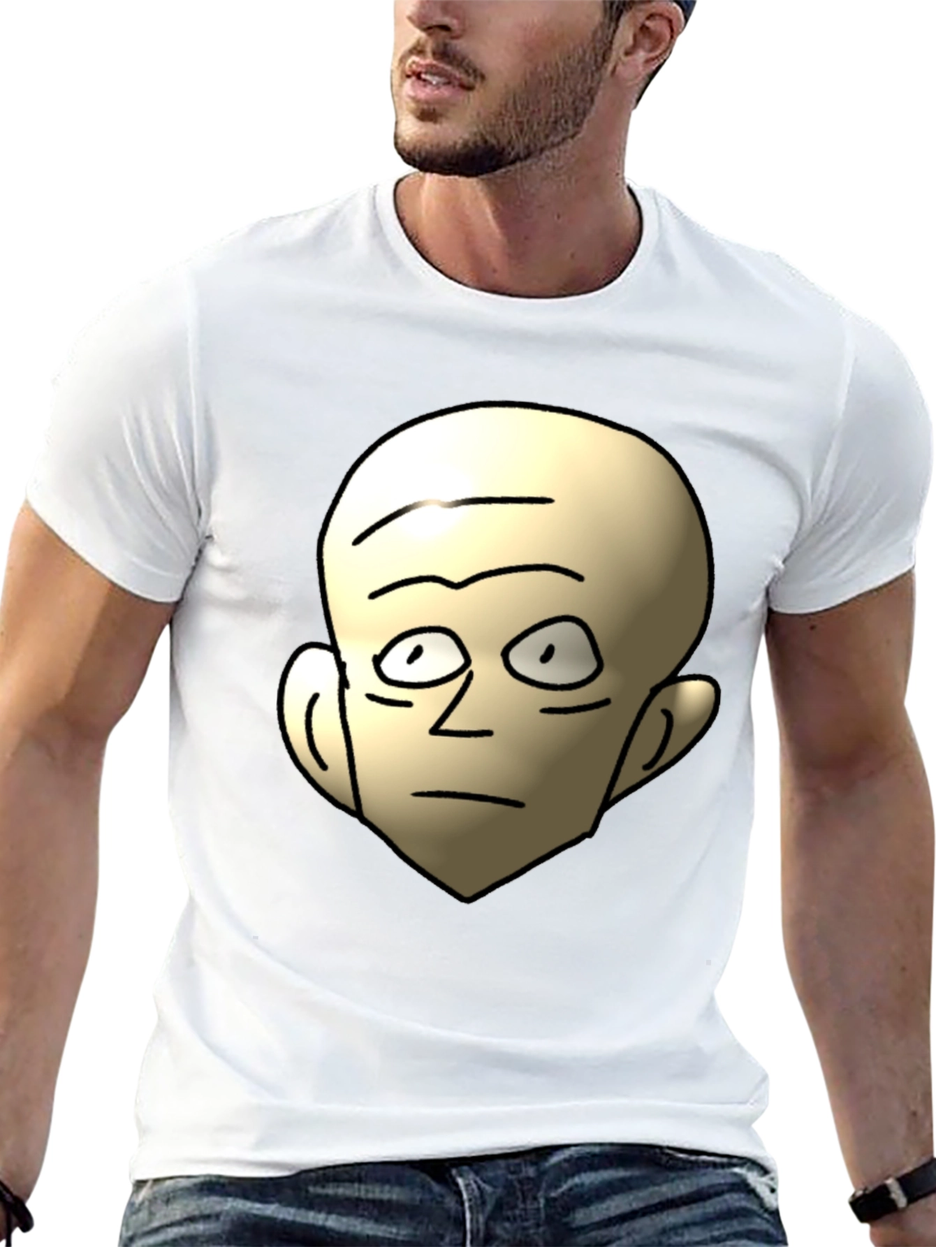 Funny Bald Head Cartoon Graphic Black T-Shirt