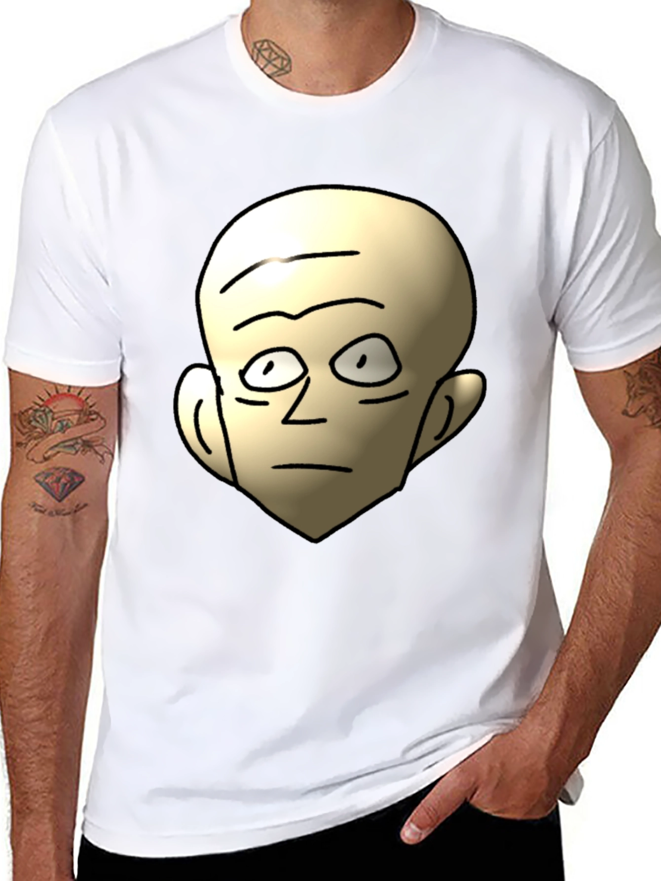 Funny Bald Head Cartoon Graphic Black T-Shirt