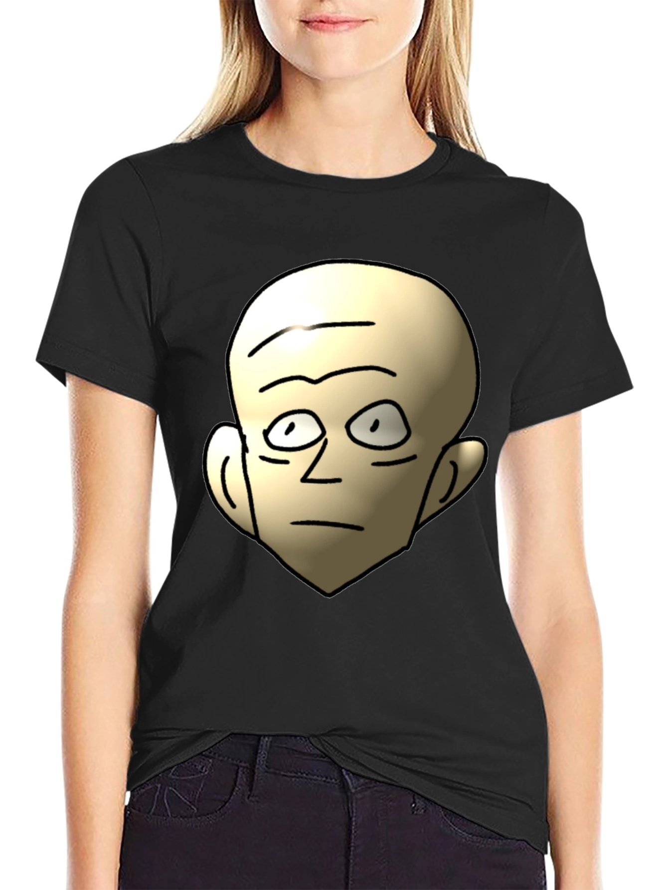 Funny Bald Head Cartoon Graphic Black T-Shirt