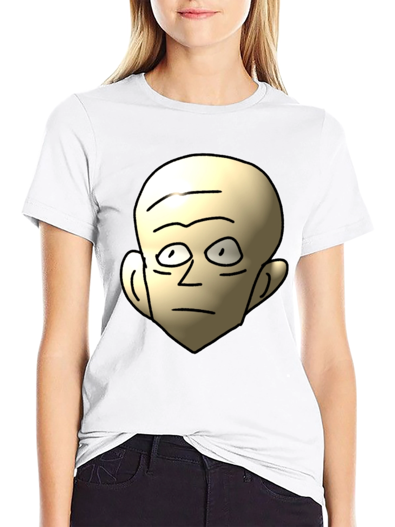 Funny Bald Head Cartoon Graphic Black T-Shirt