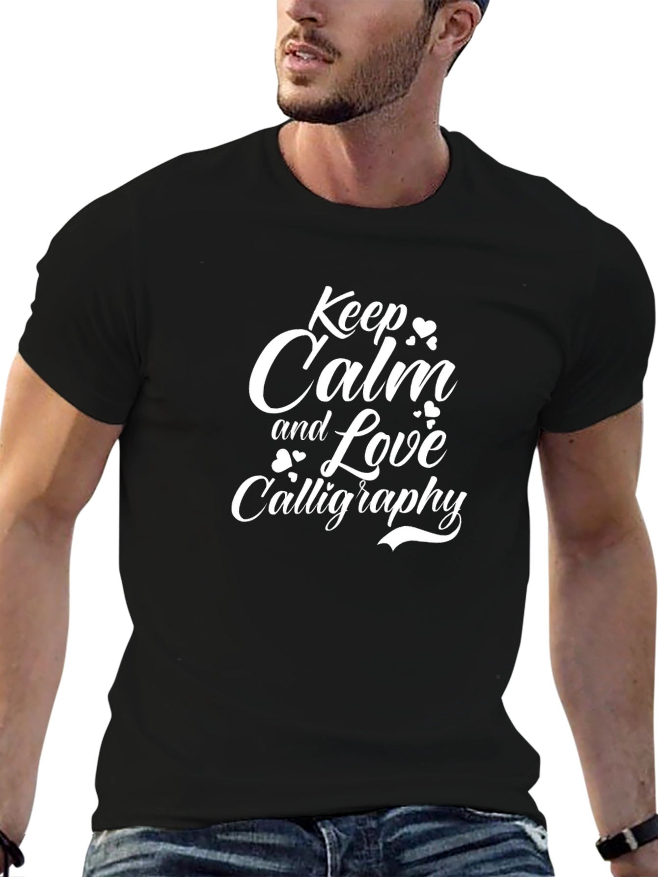 Keep Calm and Love Calligraphy Black T-Shirt