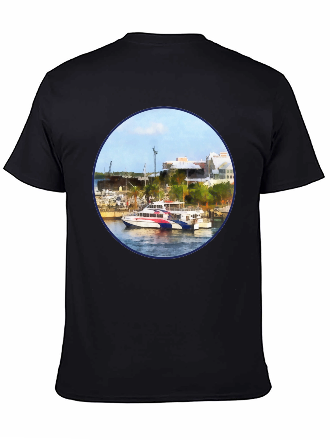 Bermuda Ferry Round Print Black T-Shirt