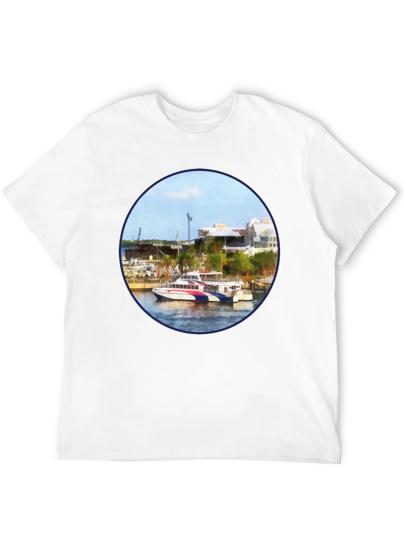 Bermuda Ferry Round Print Black T-Shirt