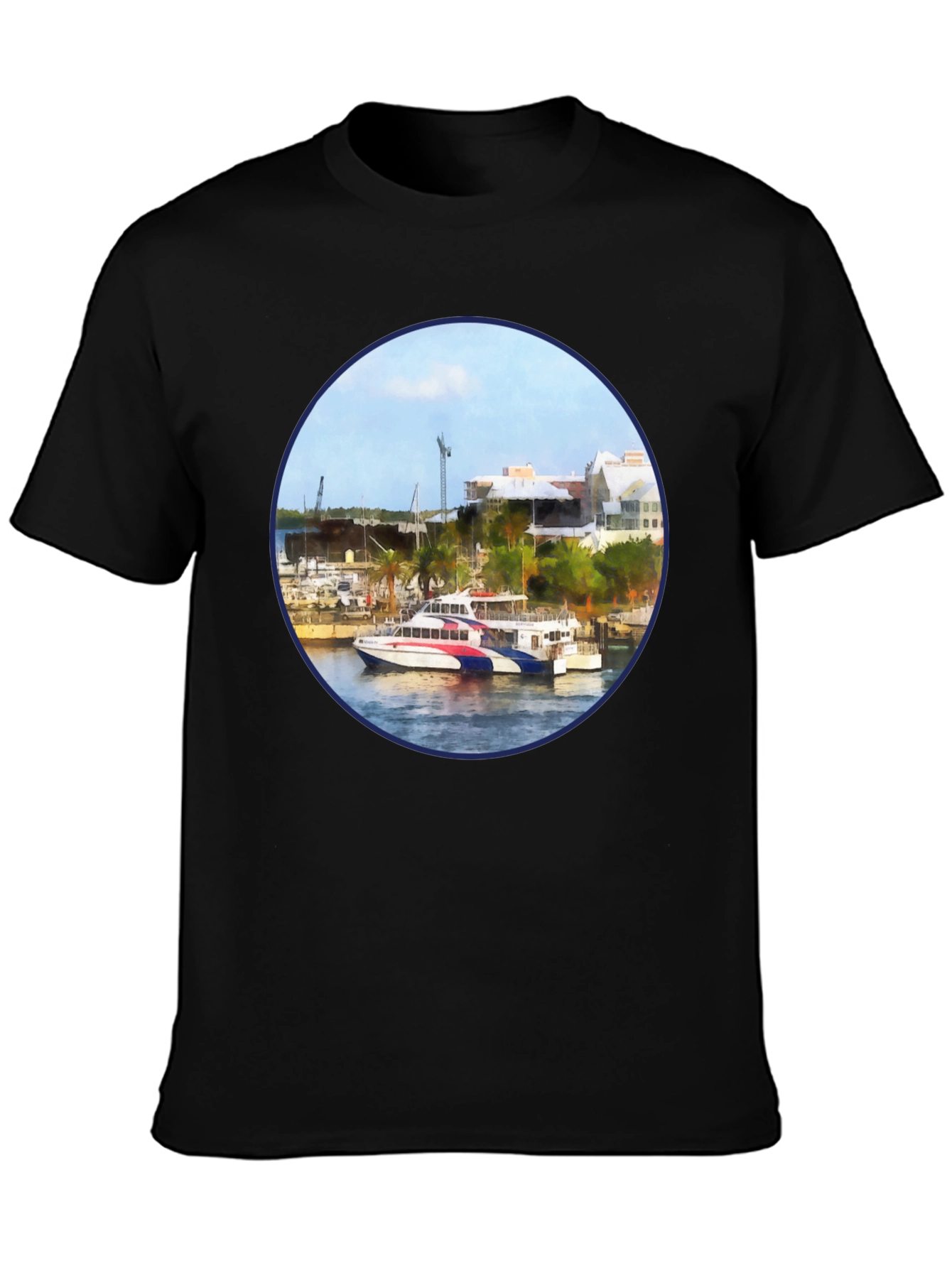 Bermuda Ferry Round Print Black T-Shirt