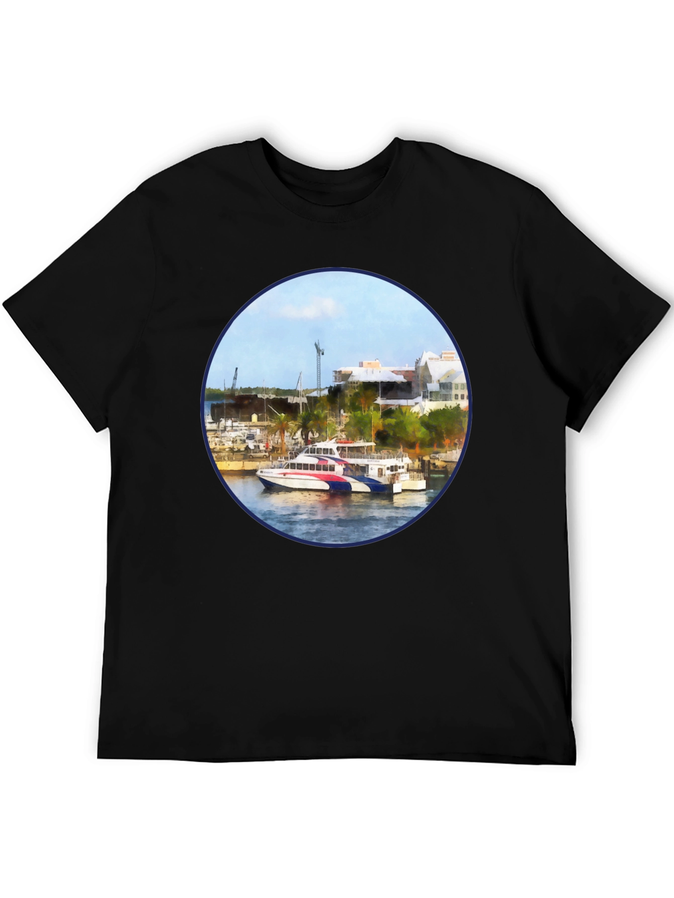 Bermuda Ferry Round Print Black T-Shirt