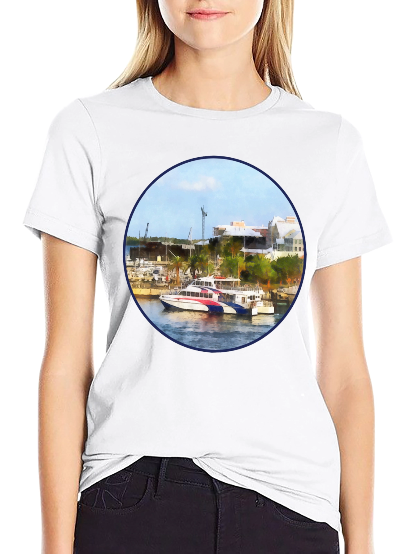 Bermuda Ferry Round Print Black T-Shirt