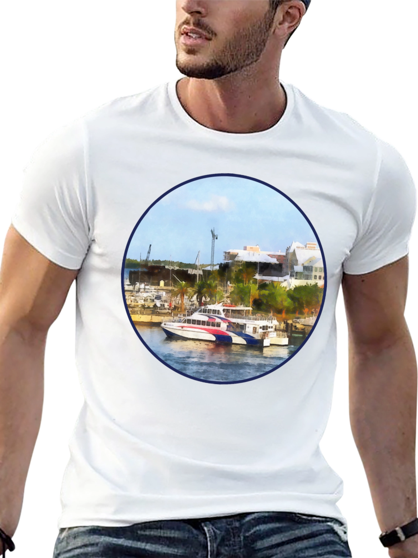 Bermuda Ferry Round Print Black T-Shirt