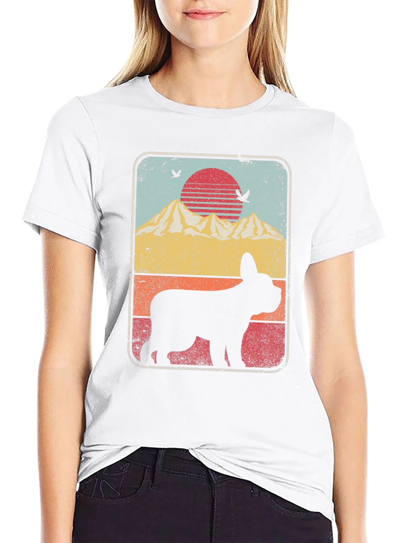 Retro Dog Silhouette T-Shirt - Mountain Sunset Design