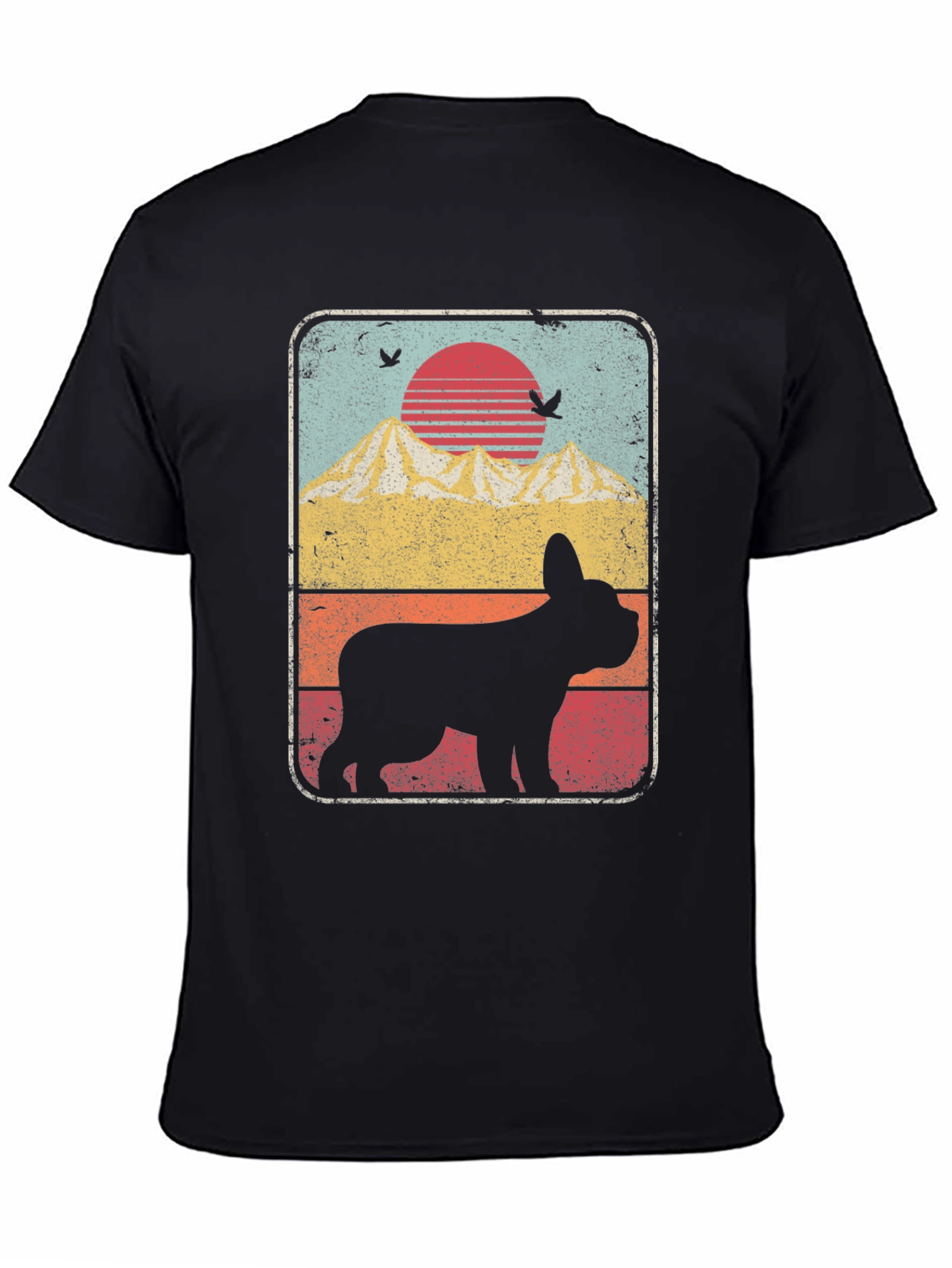 Retro Dog Silhouette T-Shirt - Mountain Sunset Design