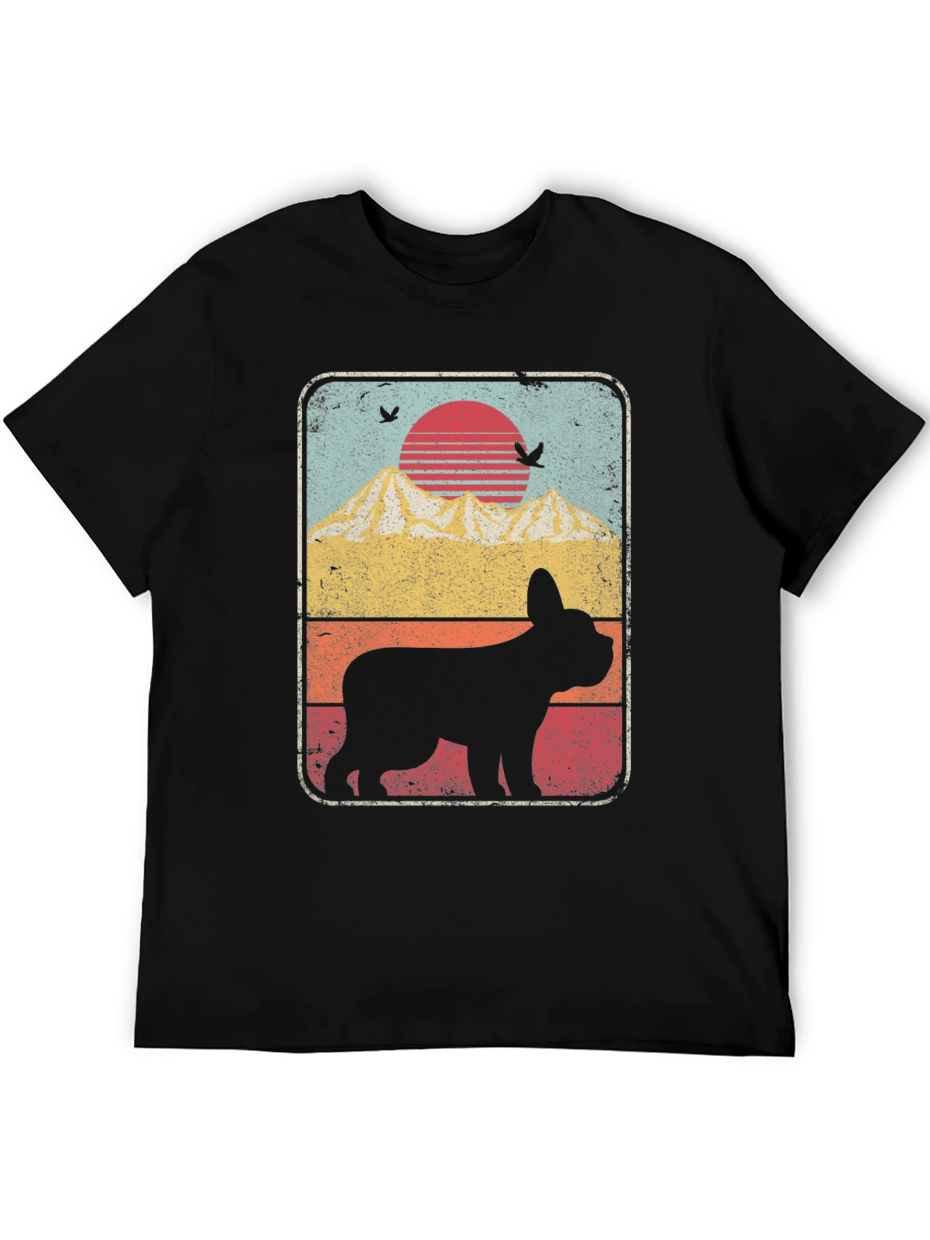 Retro Dog Silhouette T-Shirt - Mountain Sunset Design