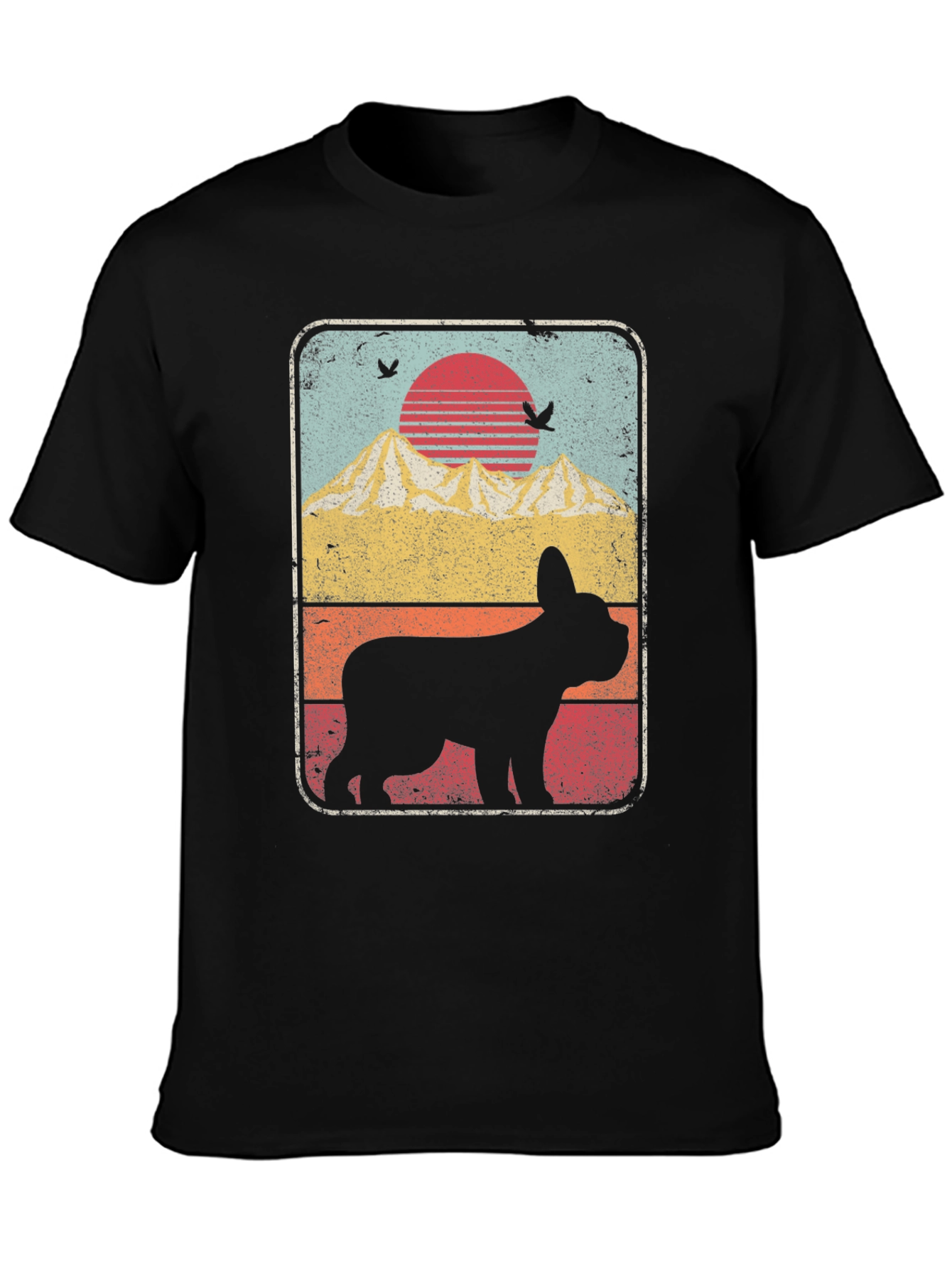Retro Dog Silhouette T-Shirt - Mountain Sunset Design