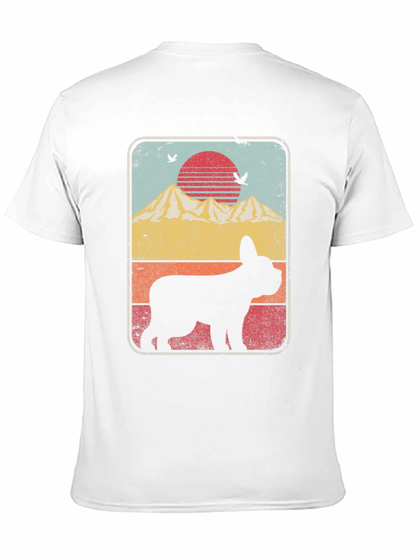 Retro Dog Silhouette T-Shirt - Mountain Sunset Design