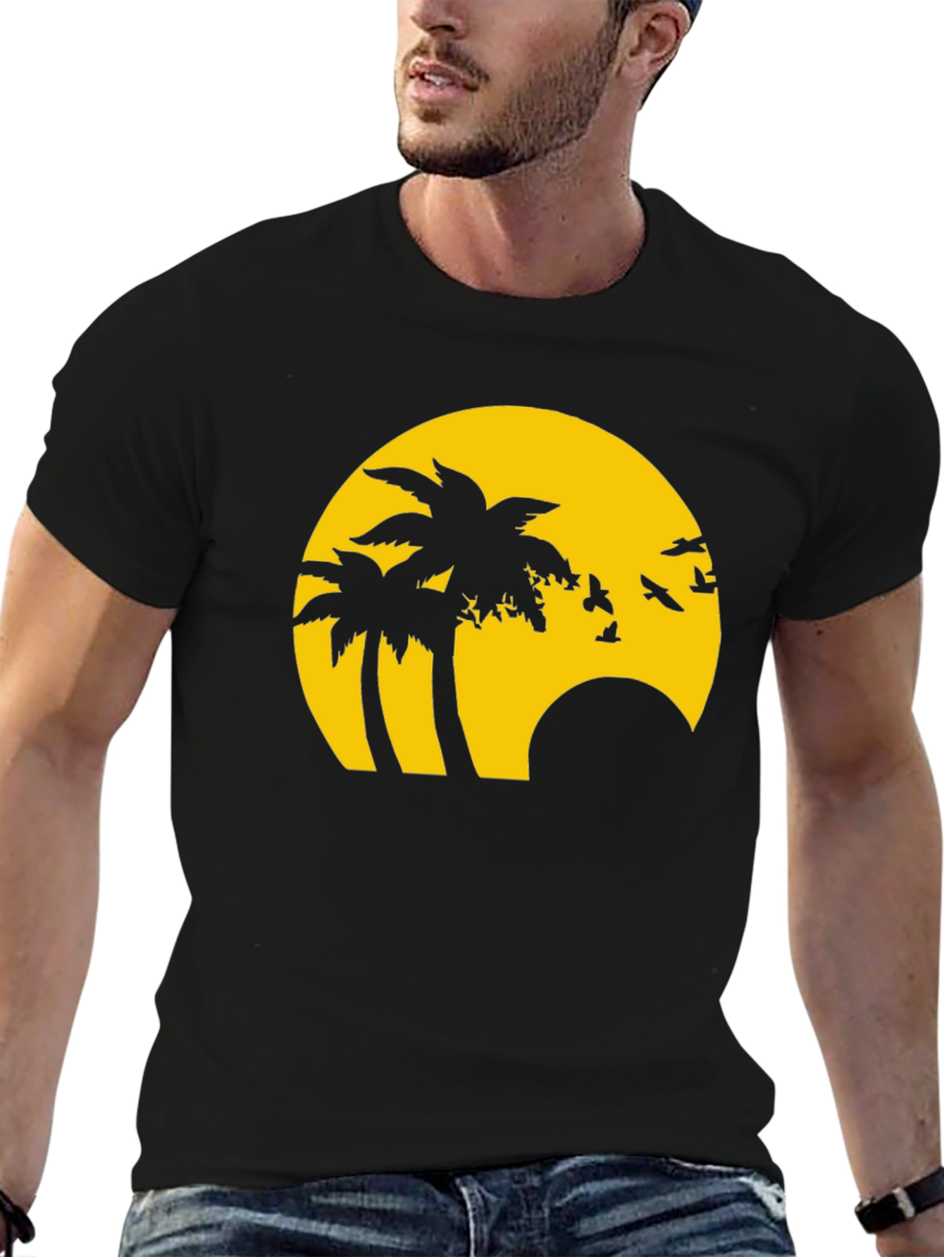 Tropical Sunset Graphic Tee - Black