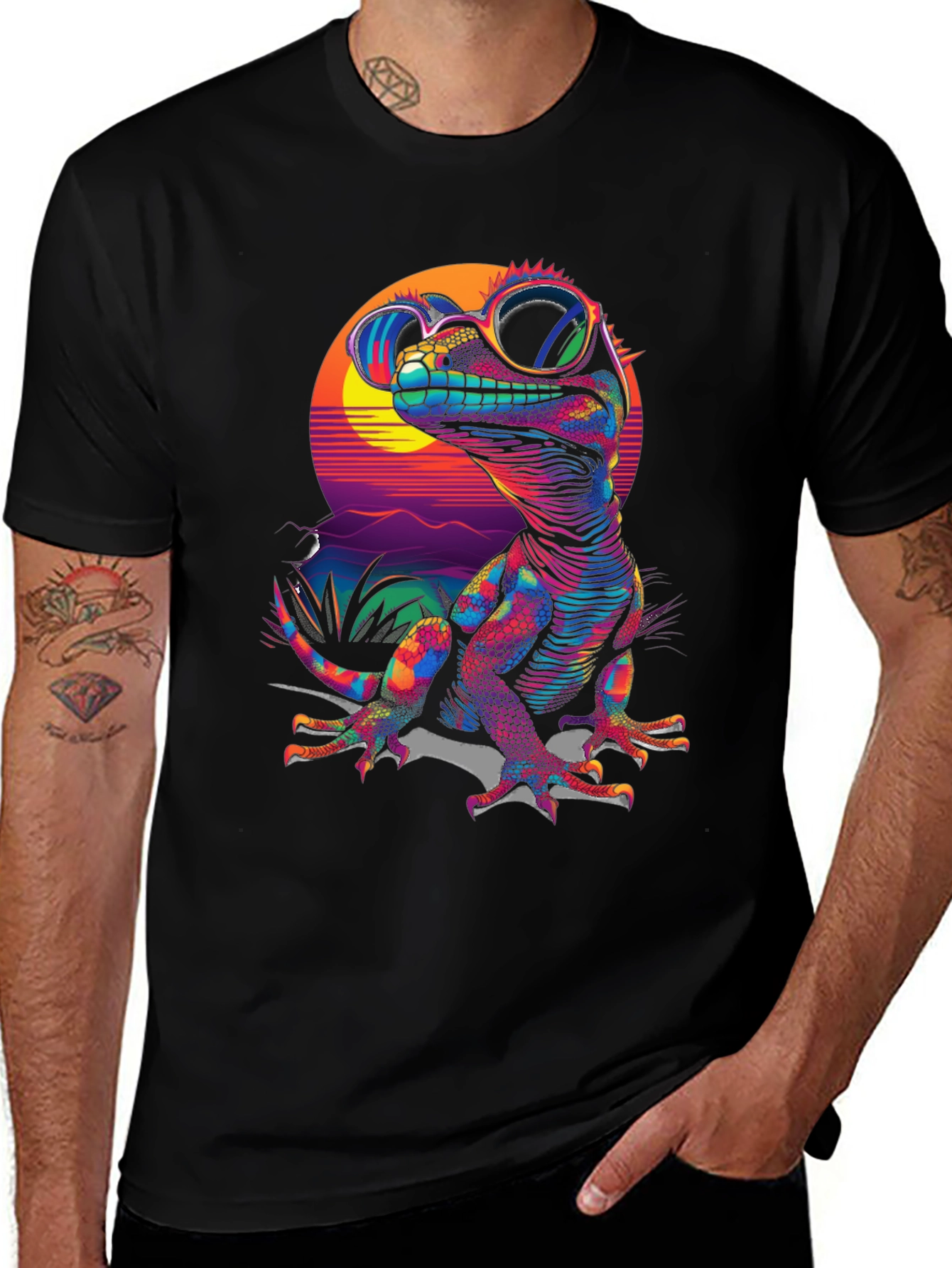 Neon Lizard Graphic Tee - Retro Style