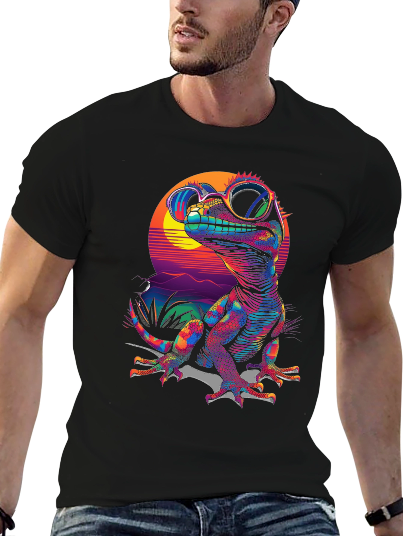 Neon Lizard Graphic Tee - Retro Style