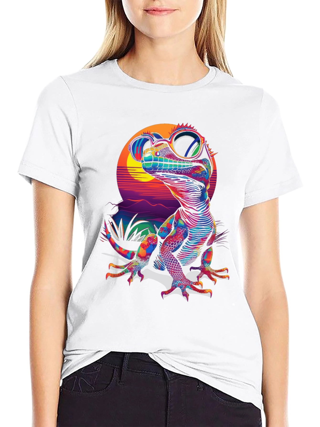 Neon Lizard Graphic Tee - Retro Style