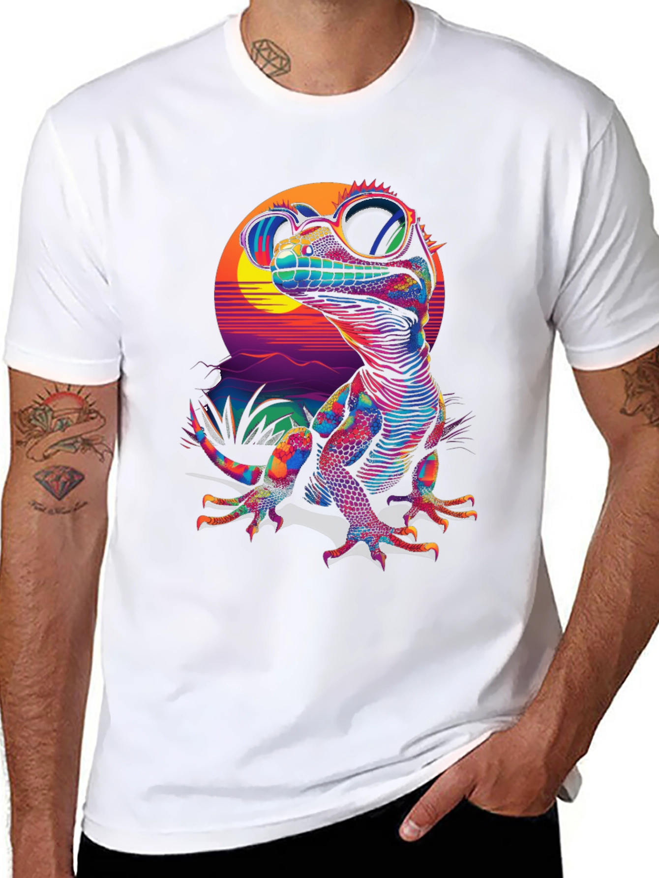 Neon Lizard Graphic Tee - Retro Style