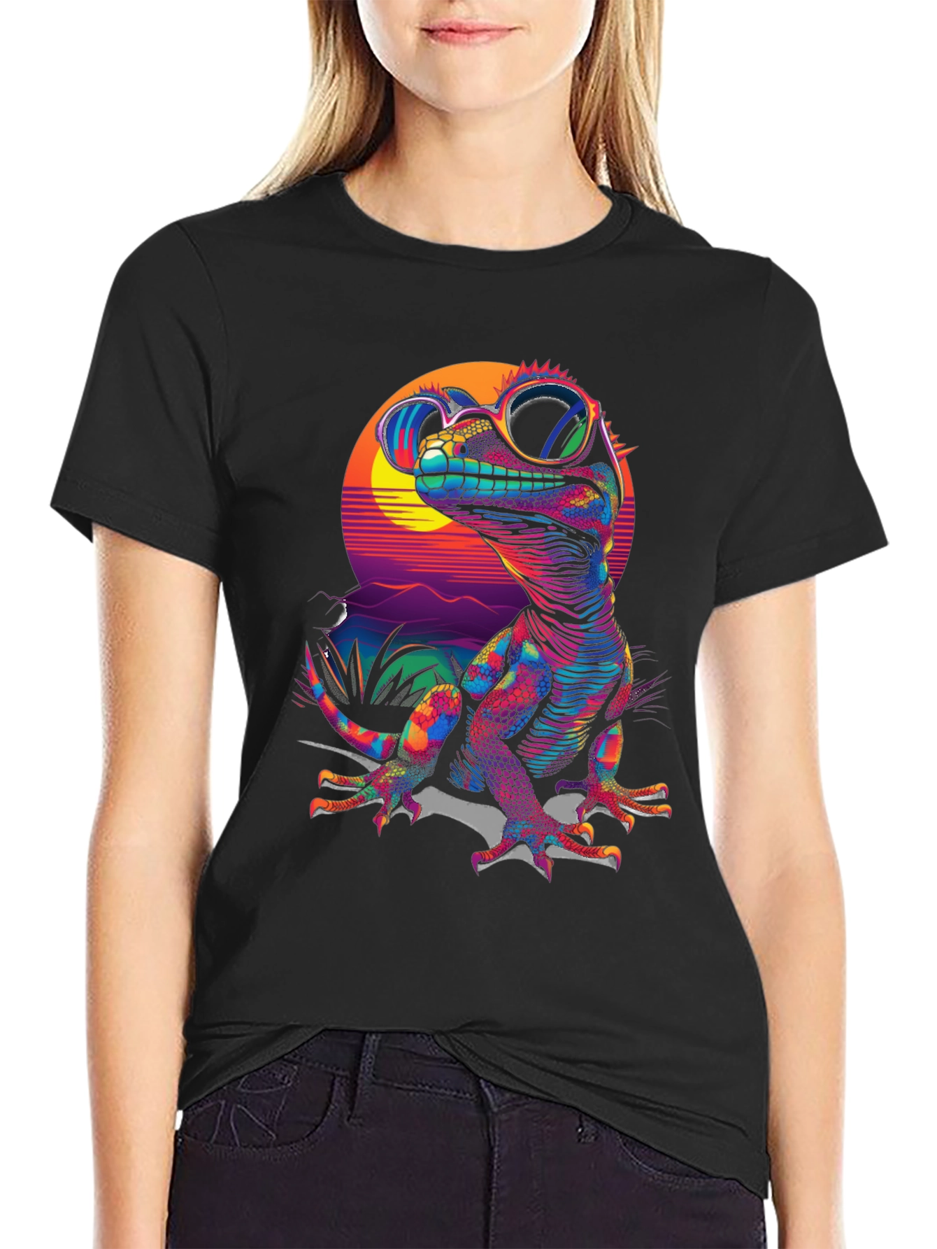 Neon Lizard Graphic Tee - Retro Style