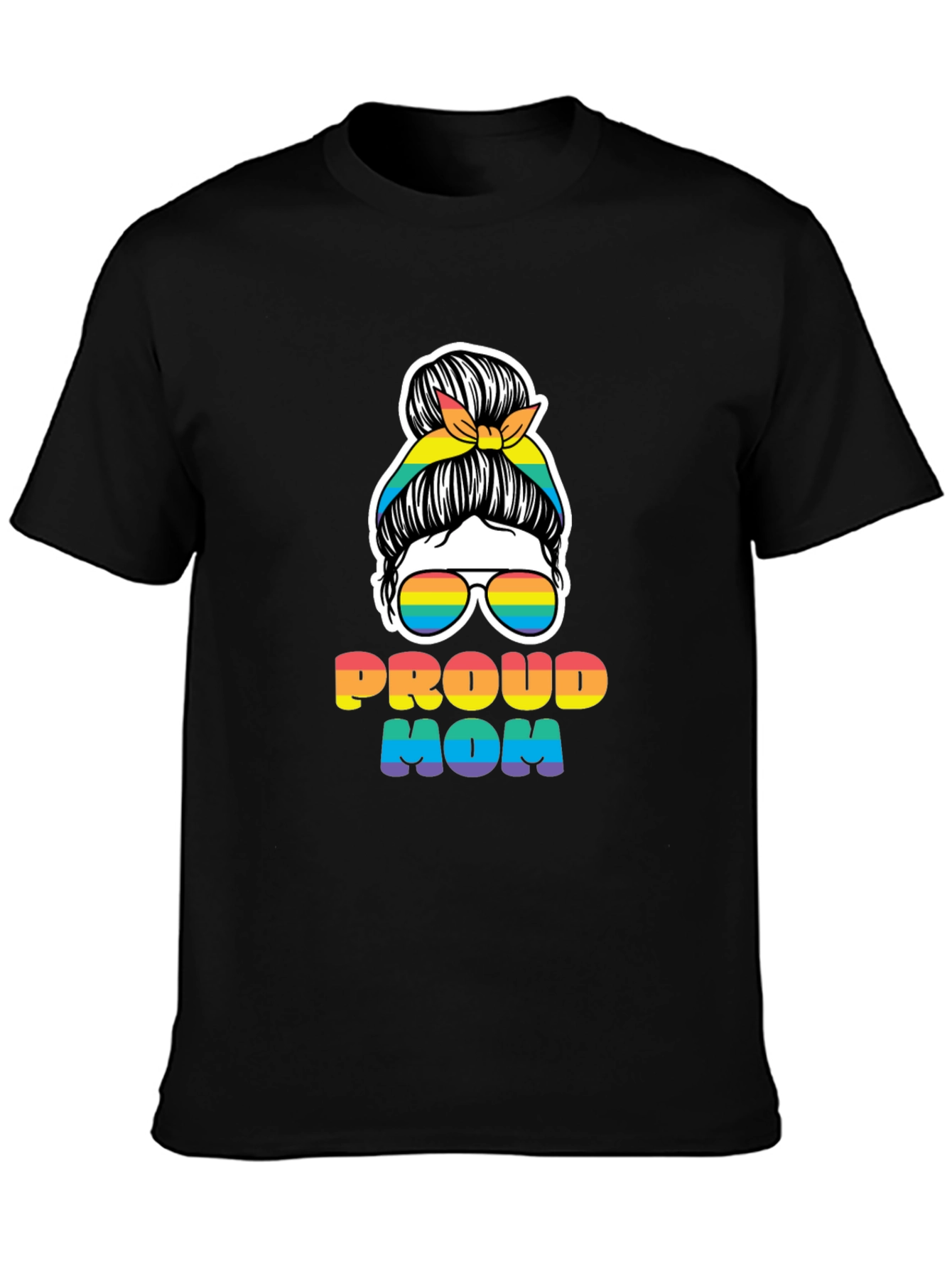 Proud Mom Messy Bun Rainbow LGBTQ Pride T-Shirt