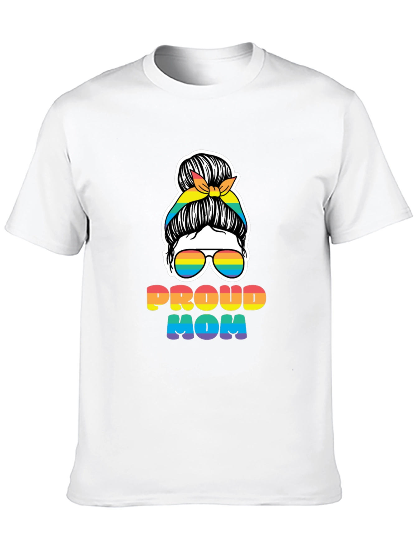Proud Mom Messy Bun Rainbow LGBTQ Pride T-Shirt