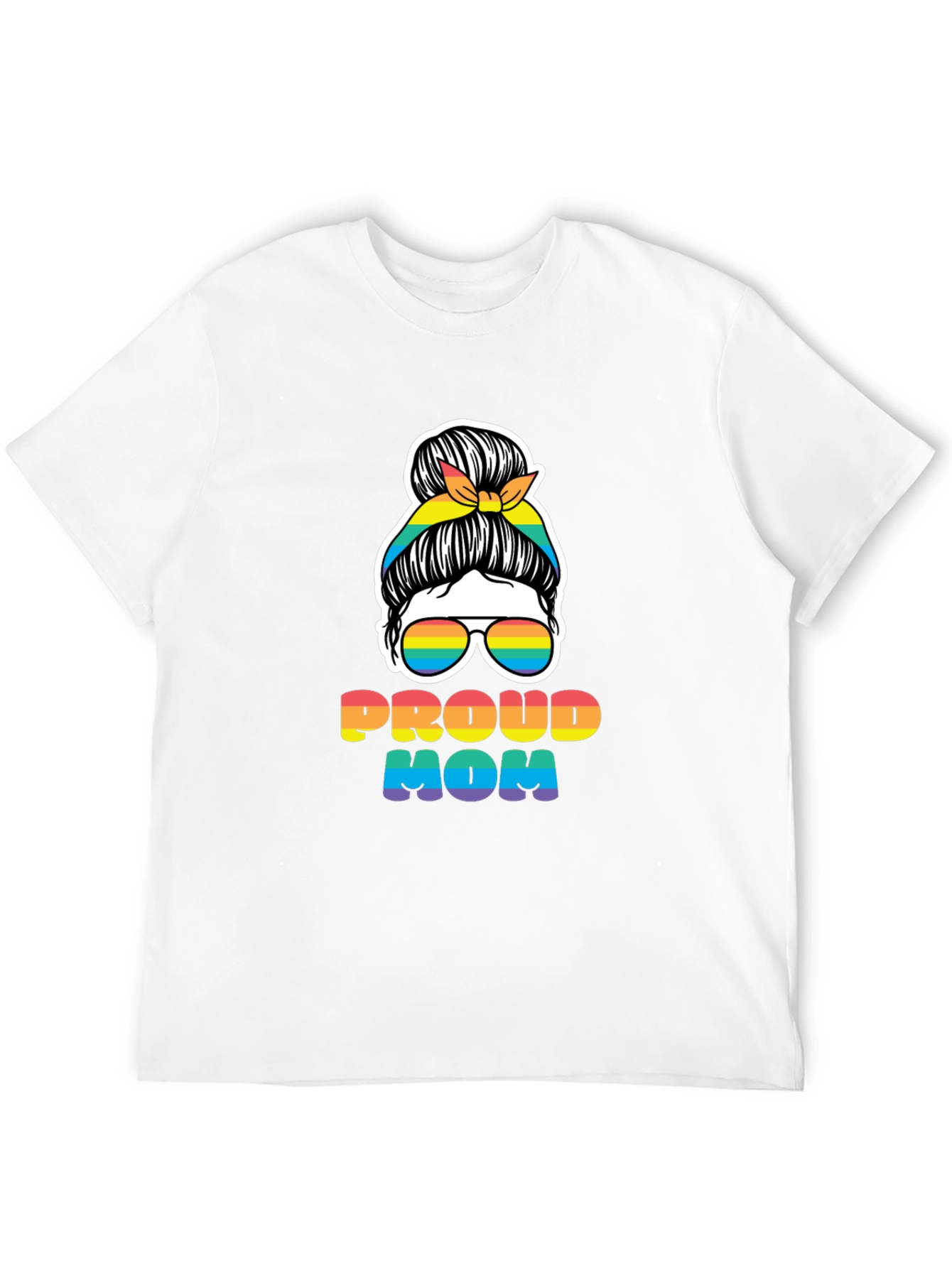 Proud Mom Messy Bun Rainbow LGBTQ Pride T-Shirt
