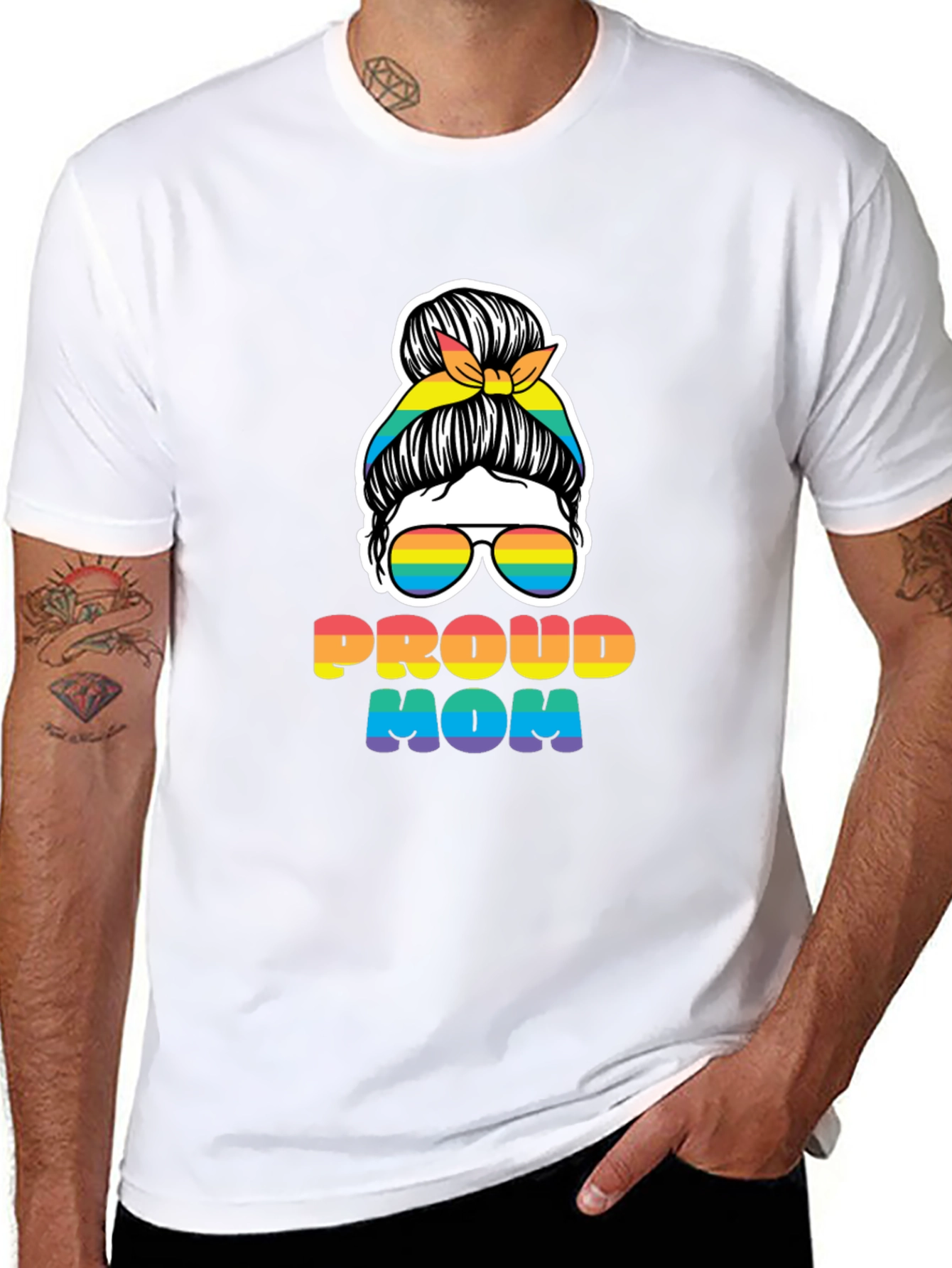 Proud Mom Messy Bun Rainbow LGBTQ Pride T-Shirt