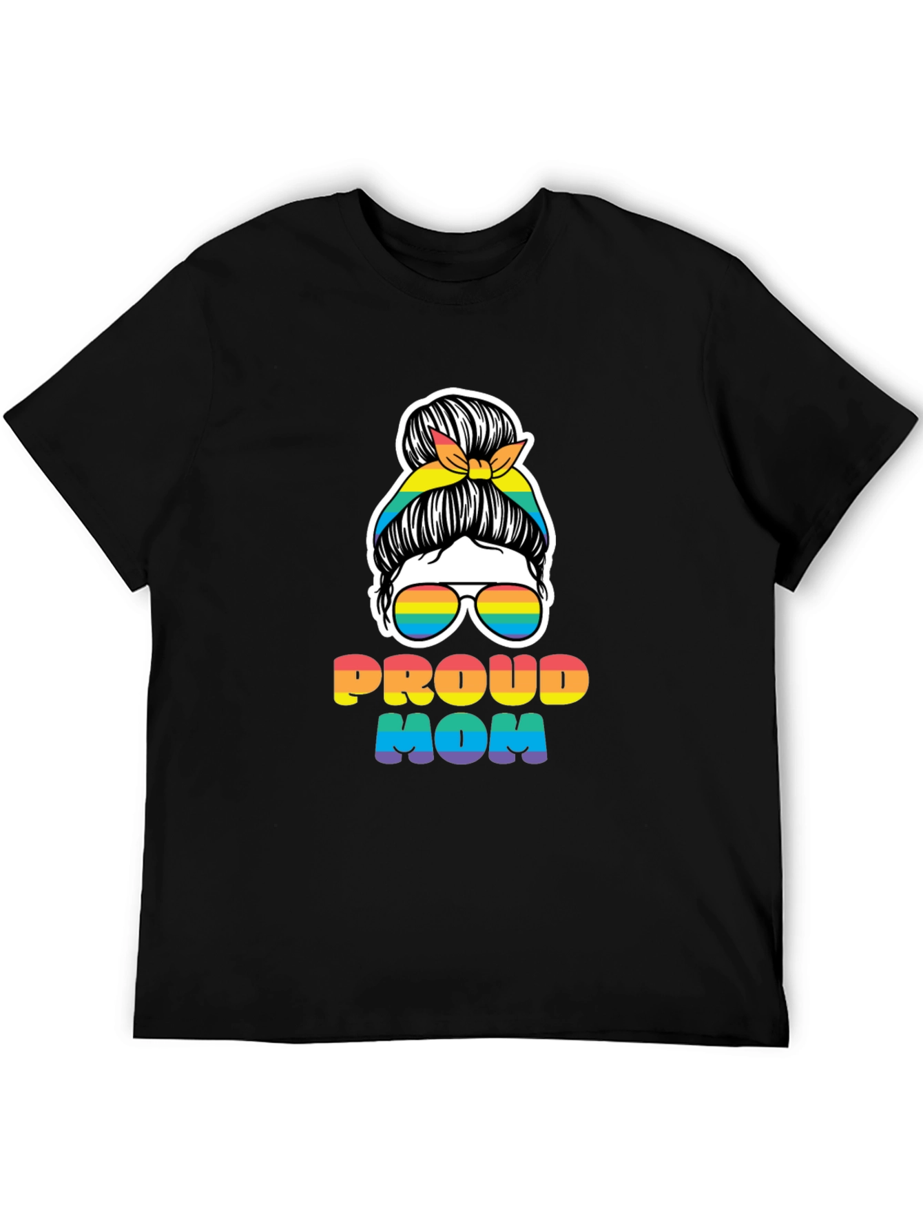 Proud Mom Messy Bun Rainbow LGBTQ Pride T-Shirt