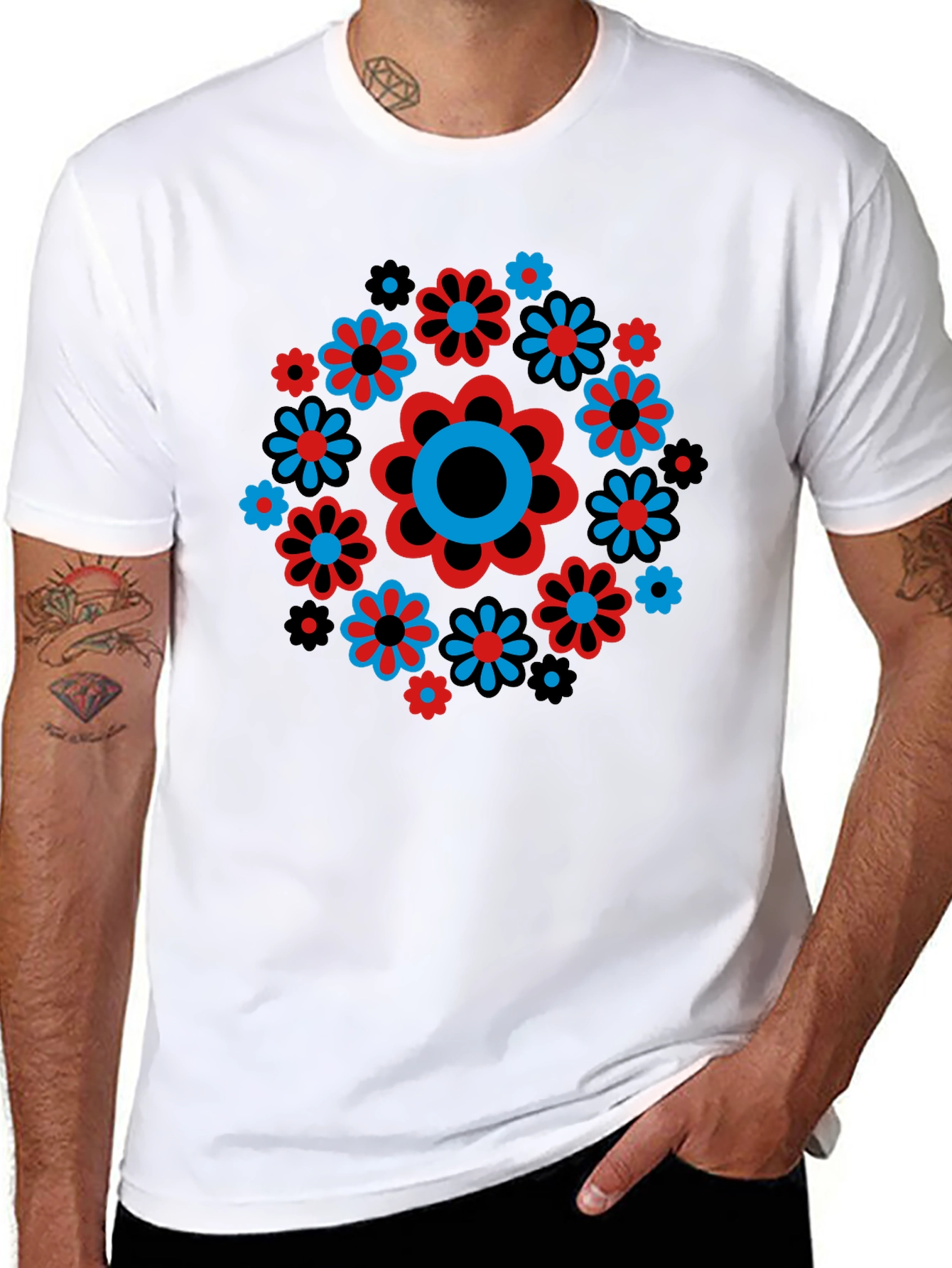 Retro Flower Power Graphic Print T-Shirt