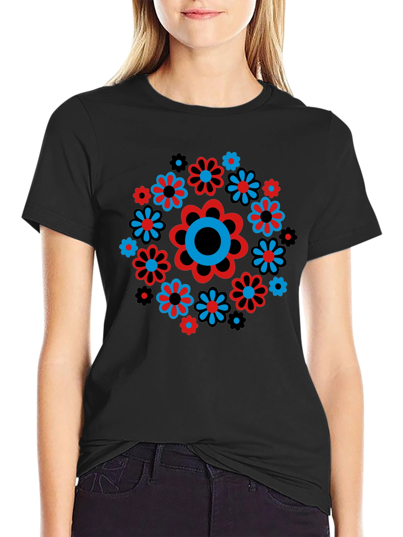 Retro Flower Power Graphic Print T-Shirt