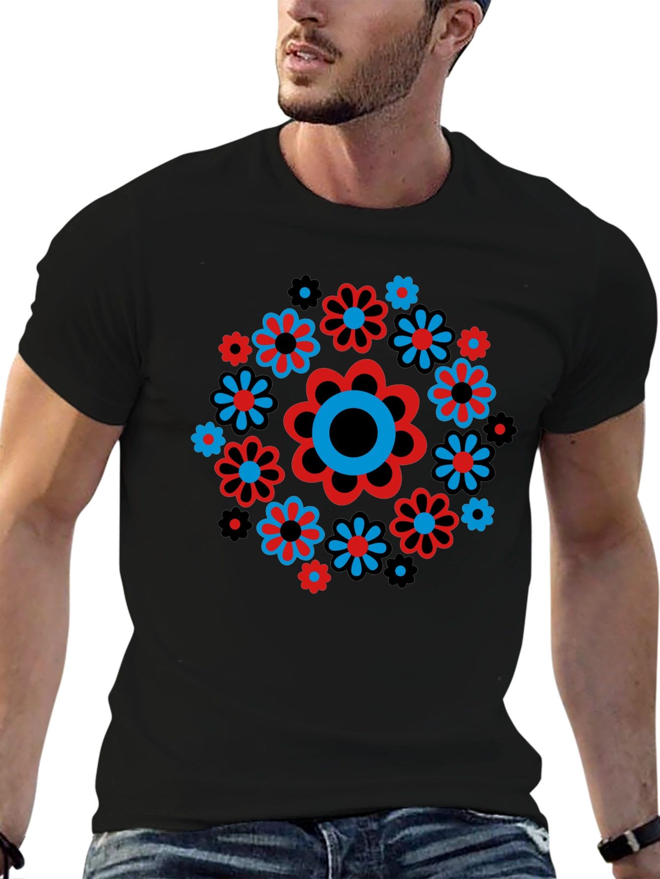 Retro Flower Power Graphic Print T-Shirt