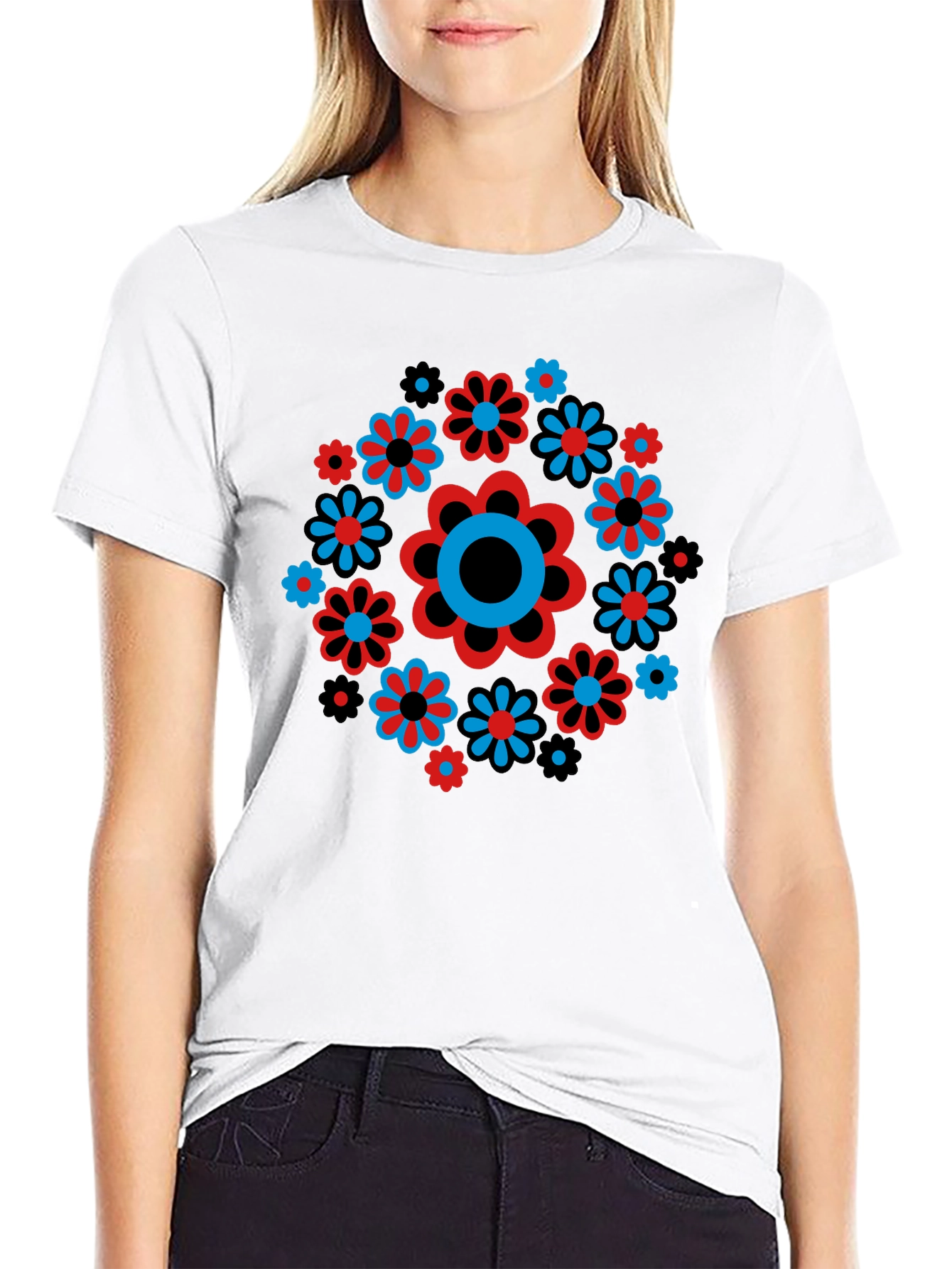 Retro Flower Power Graphic Print T-Shirt