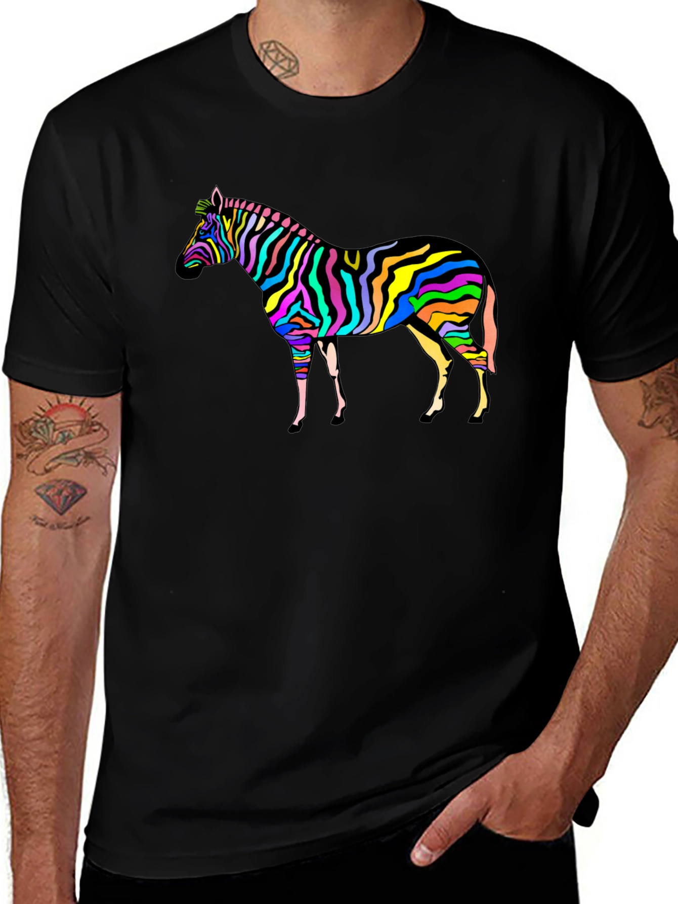 Rainbow Zebra Graphic Tee - Bold Mens T-Shirt